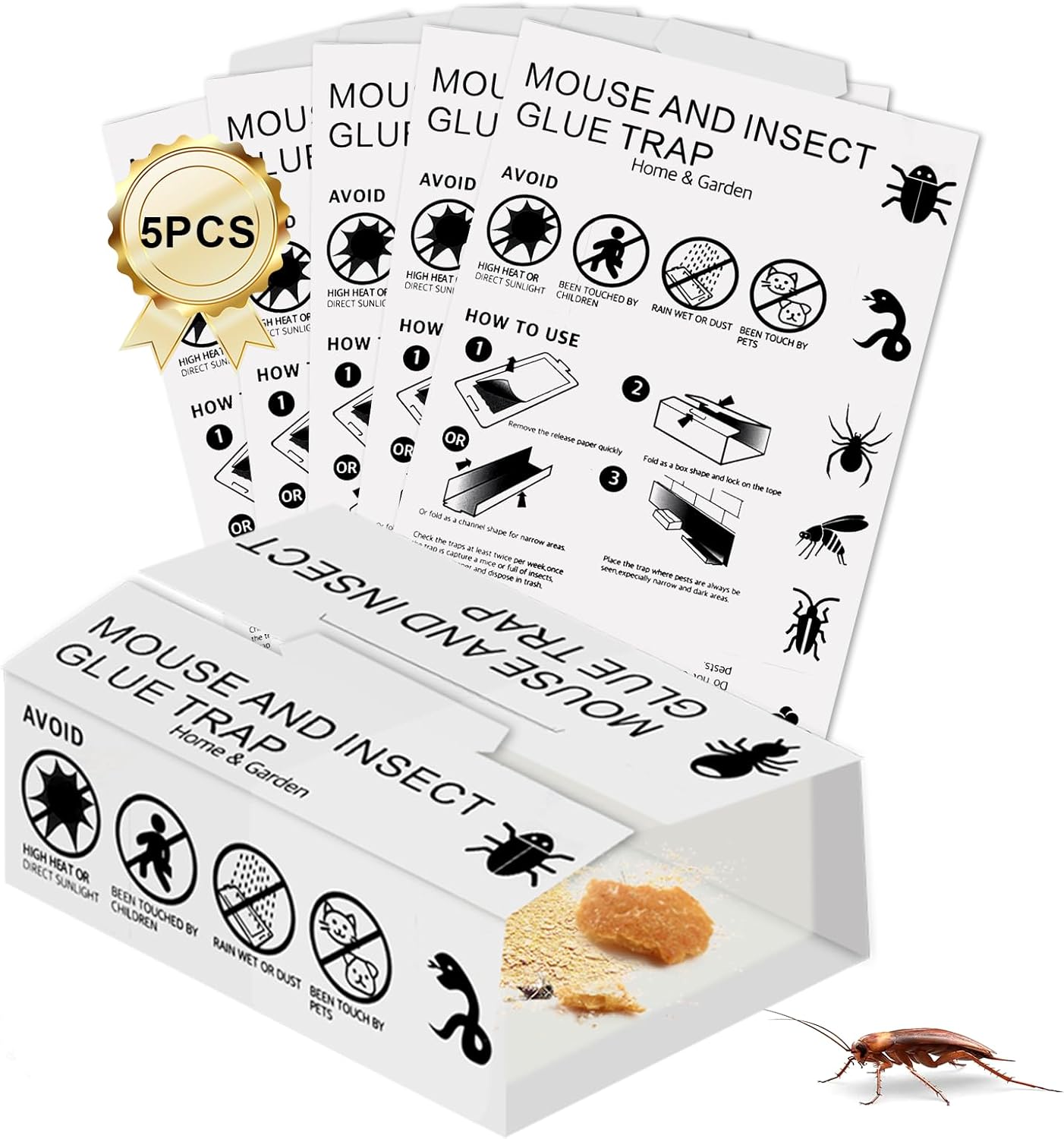 5pcs Multi Use Pest Sticky Pads Trap,Crawling Insect Killer Traps,Trap for Other Bugs and Crawling Insects,Long-Lasting Cockroach Glue Traps,Easy Setup To Catch Pests Use Inside The Home,Garden Office