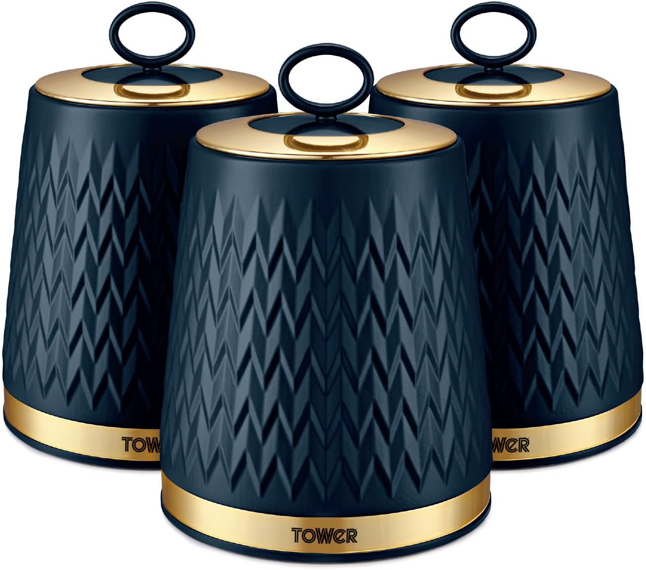 Tower T826091MNB Empire Kitchen Storage Canisters, Tea, Coffee, Sugar, Set of 3, Midnight Blue