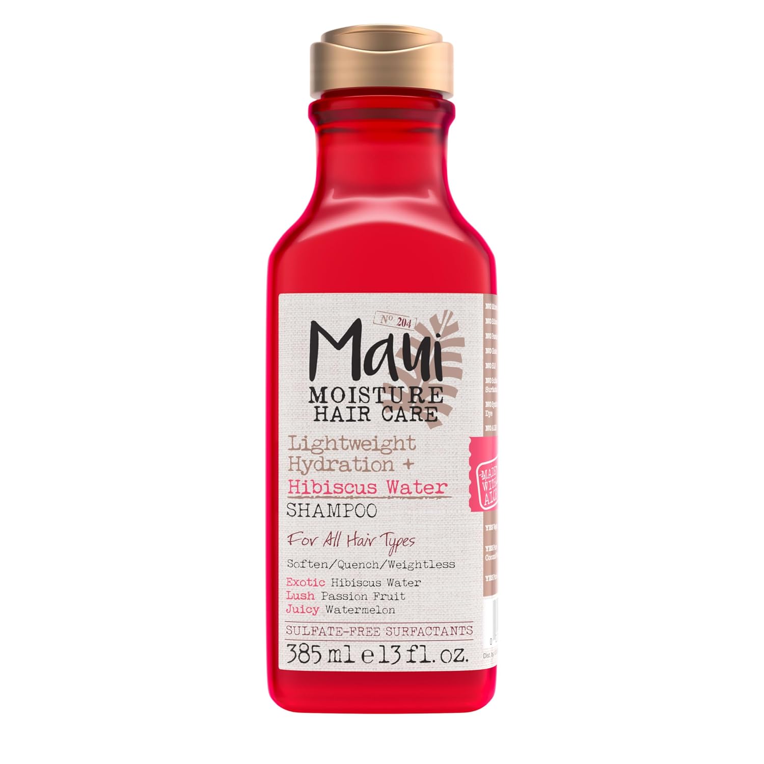 Maui Moisture Lightweight Hydration + Hibiscus Water Shampoo, Moisturizing Aloe Vera Shampoo Softens Curly Hair, Vegan & Sulfate-Free Surfactants, 13 Fl Oz