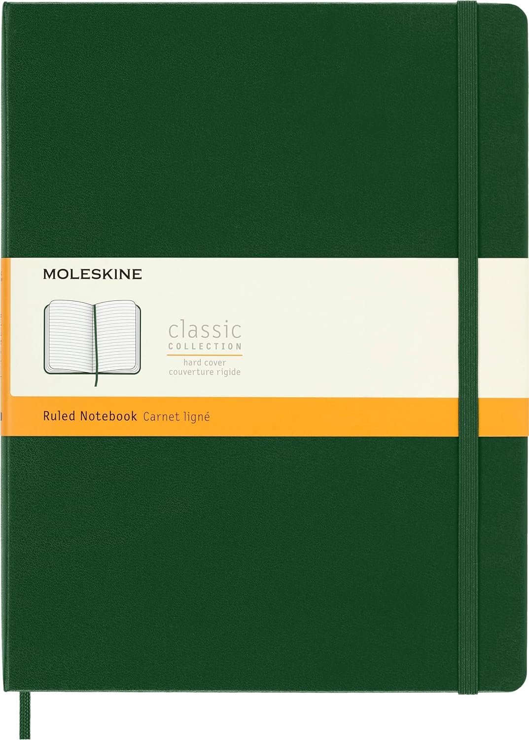 Moleskine Classic Ruled Paper Notebook, Hard Cover and Elastic Closure Journal, Color Myrtle Green, Size Extra Large 19 x 25 cm, 192 Pages