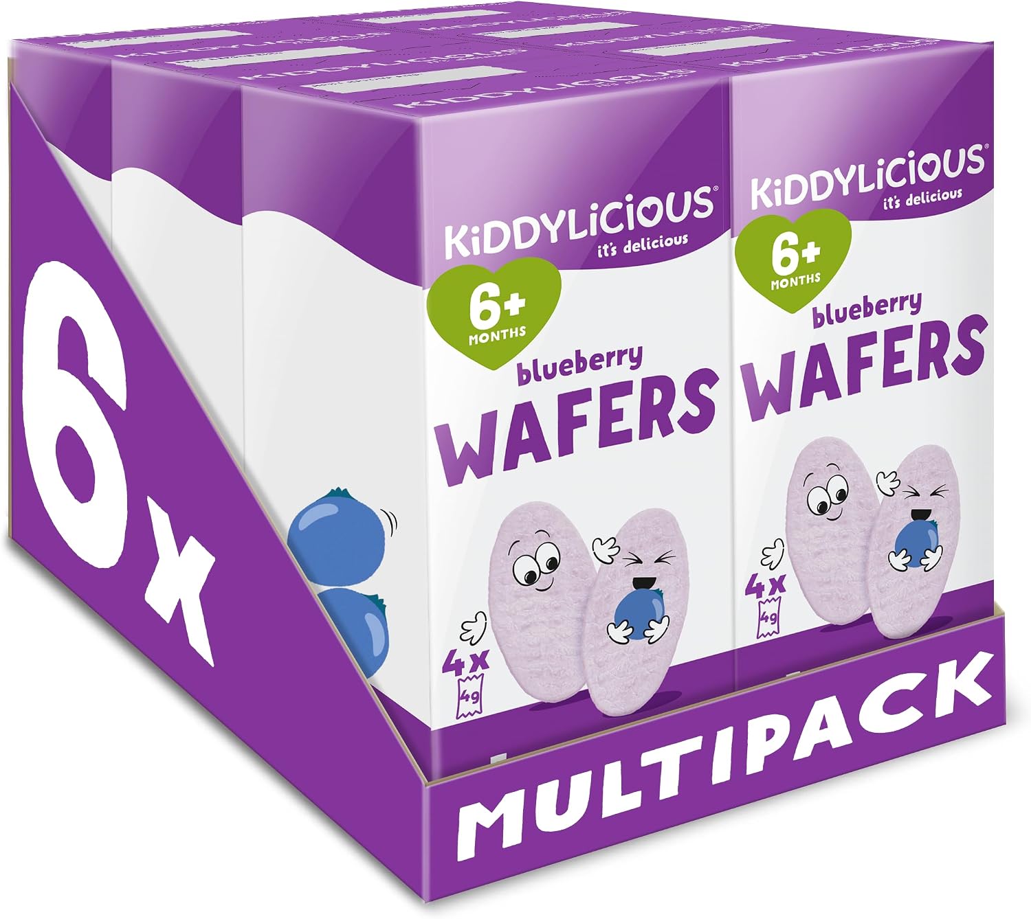 Kiddylicious Blueberry Mini Wafers - Gluten and Dairy Free Kids Snack - Suitable for 6+ Months - 6 x 4 Twin Packs