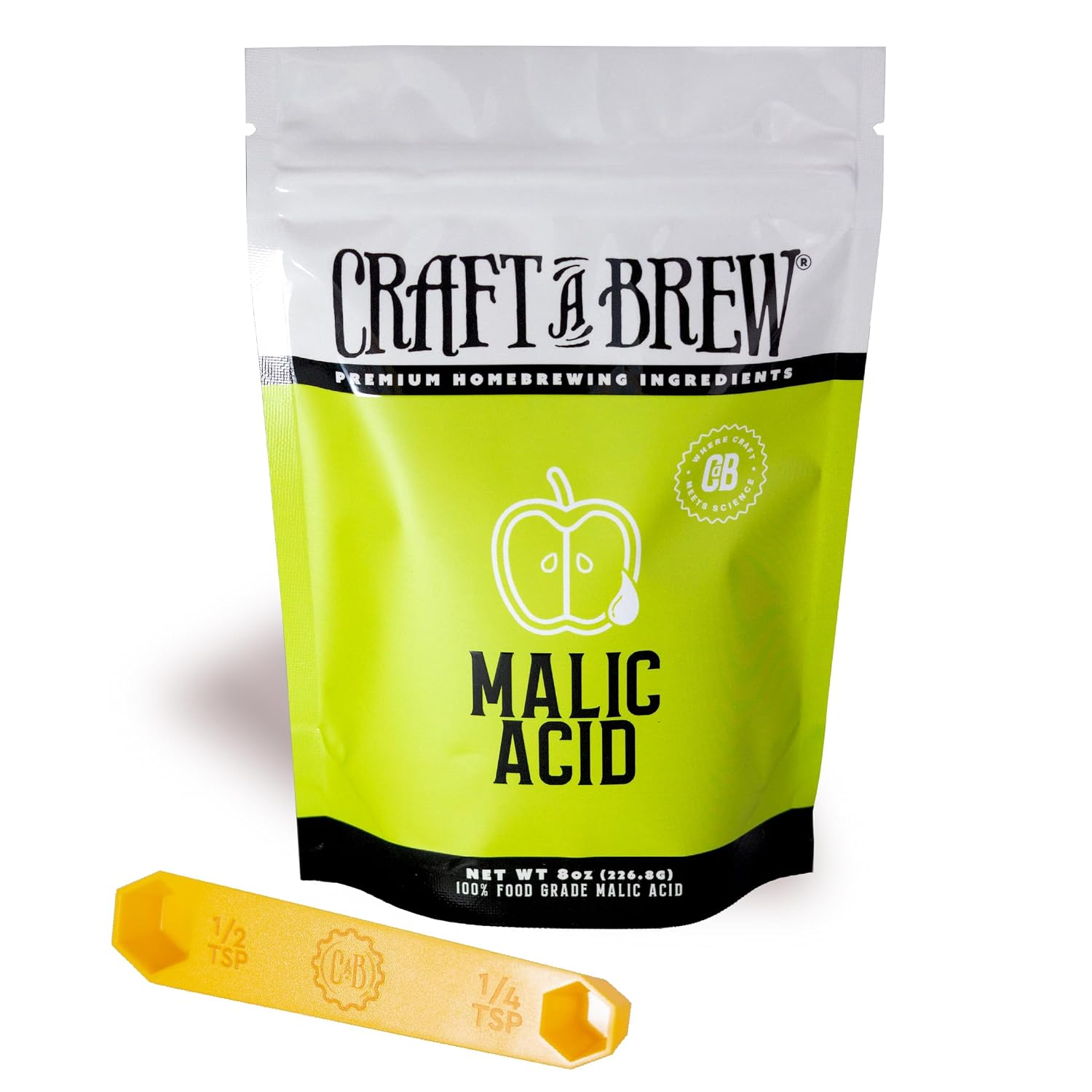 Craft A Brew - Malic Acid - Food Grade - For At Home Brewing - For Hard Ciders, Apple & Fruit Wines - Balances Acidity/Flavors & Adds Tartness - Add After Fermentation is Complete - 8 oz Package