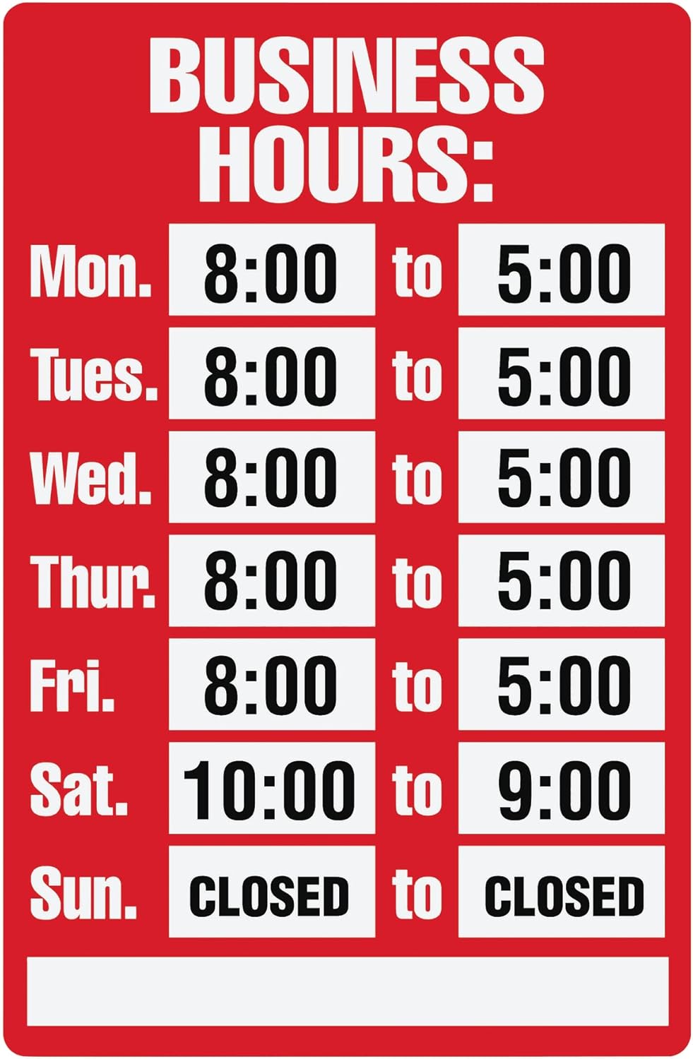 Cosco Sign Kit, Business Hours, 8 x 12 Inches (098071)