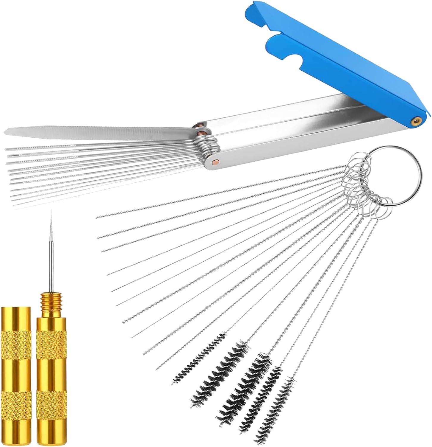 Carburetor Cleaning Kit, 4 Set Carbon Dirt Jet Remove Cleaner with Stainless Steel 13 Cleaning Wires Set, 5 Nylon Brushes, 10 Cleaning Needles, Sharp Pick for Motorcycle, Carburetor