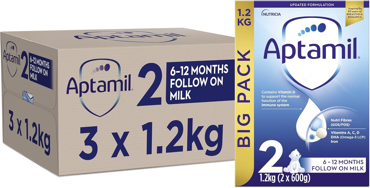 Aptamil 2 Follow On Baby Milk Powder, 6-12 Months, 1.2K (Pack of 3)