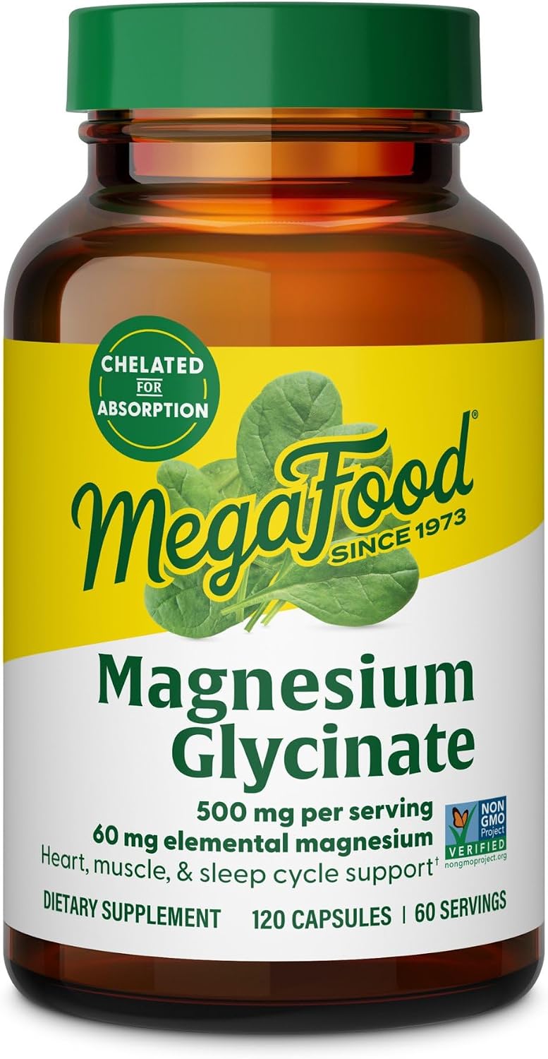 MegaFood Magnesium Glycinate 500mg, Normal Sleep & Stress, 120 Capsules