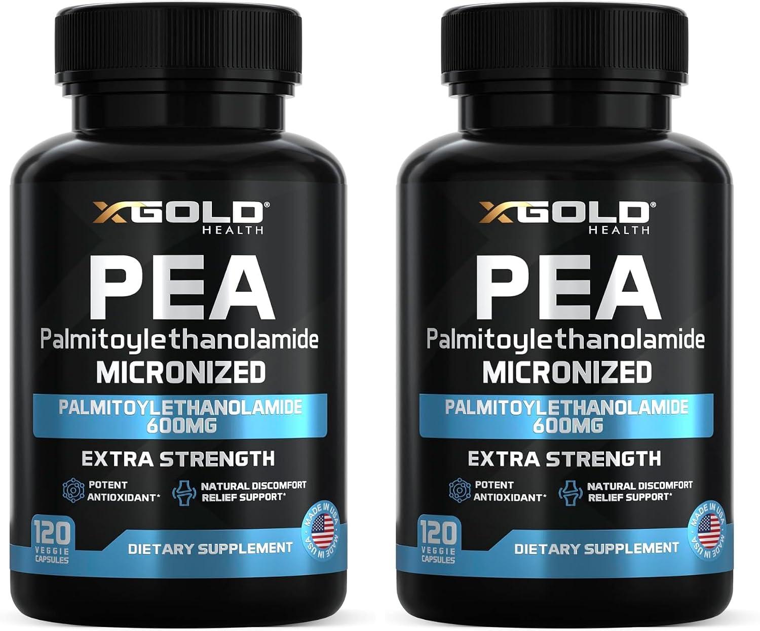 Palmitoylethanolamide Pea Supplement 600 mg | Micronized Pea 99% Highly Purified and Bioavailable | Made in USA | Supplement for Men and Women - 120 Capsules (Pack of 2)