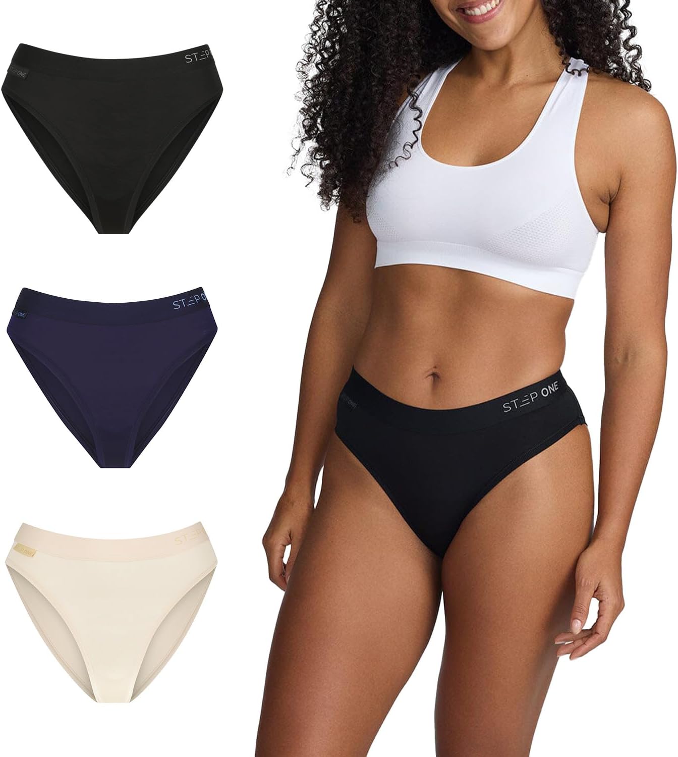 STEP ONE Bikini Brief Womens Underwear Multipack, 3 Pairs, Underwear for Sensitive Skin, Moisture-Wicking Womens Bikini Briefs