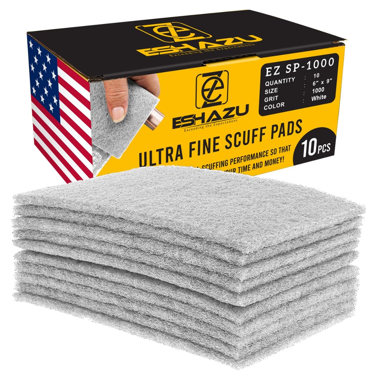 Eshazu General Purpose Scuffing Pads, 6" x 9", Box of 10 – P100 Grit Equivalent, Non-Woven, Reusable, Durable, Ideal for Auto Paint Prep, Metal, Wood, Plastics, and More