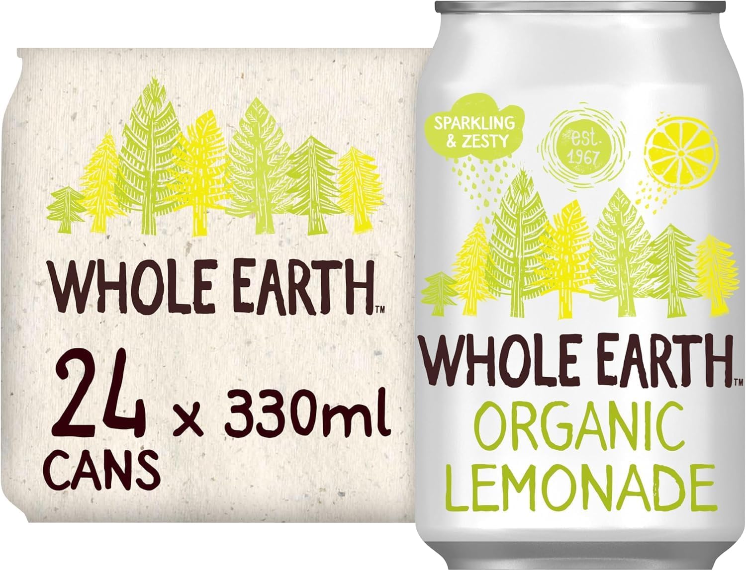 Whole Earth Organic Sparkling Lemonade Drink,24x 330 ml,Lightly Sparkling Soft Drink,Fizzy Fruit Bubbly with Natural Ingredients,No Added Refined Sugar,Vegetarian and Vegan,Multi Pack