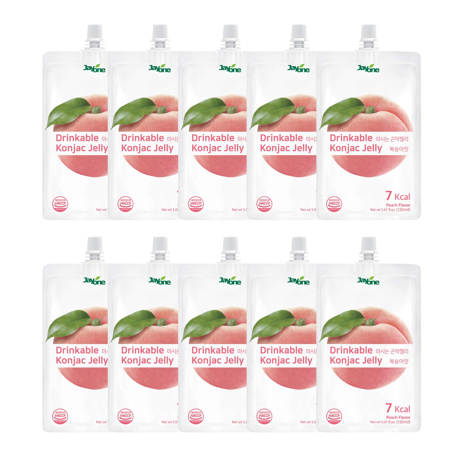 Jayone Drinkable Konjac Jelly (10 Packs of 150ml) - Healthy and Natural Weight Loss Diet Supplement Foods, 0 Gram Sugar, Low Calorie, Only 7 kcal Each Packets (Peach)