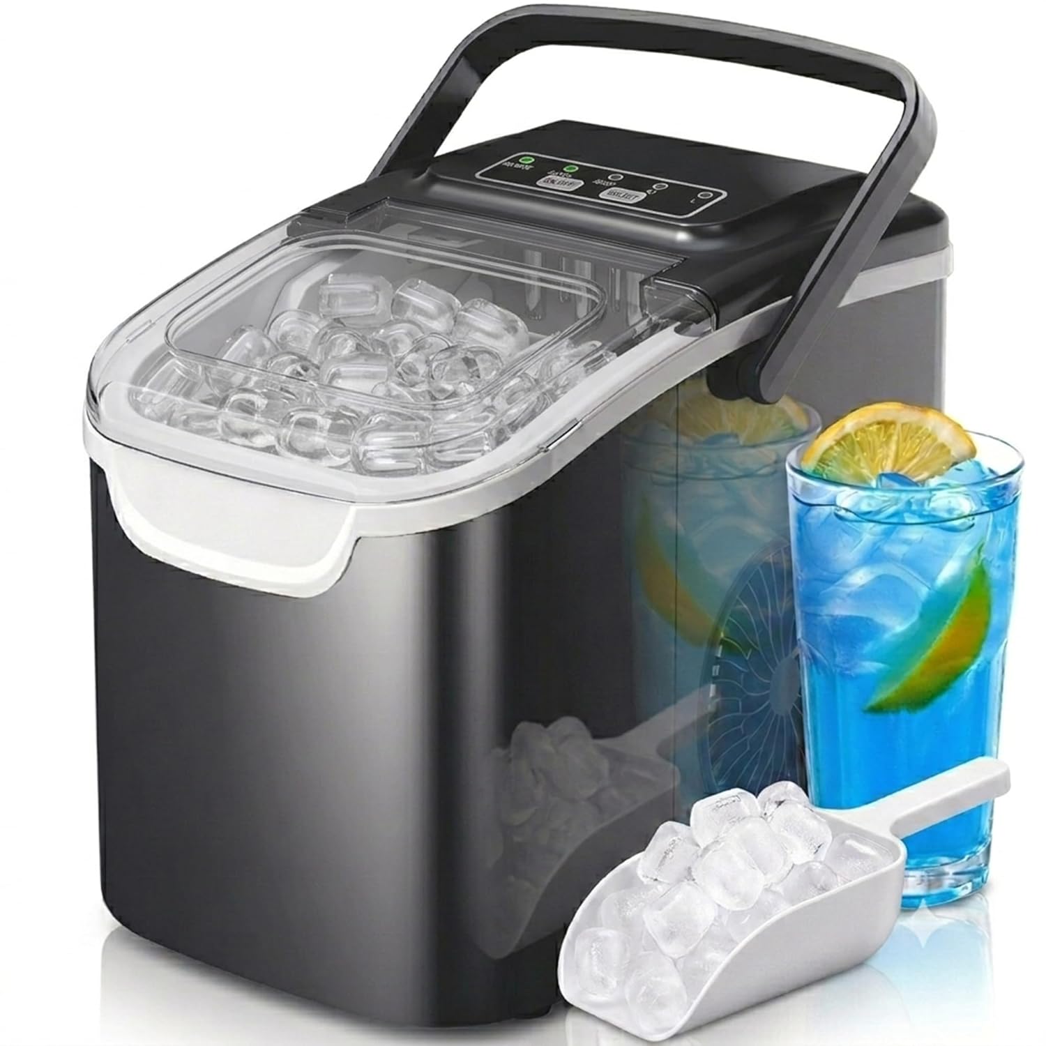 Crzoe Countertop Ice Maker,26Lbs/24H, 2 Ice Sizes, Self-Cleaning, Black