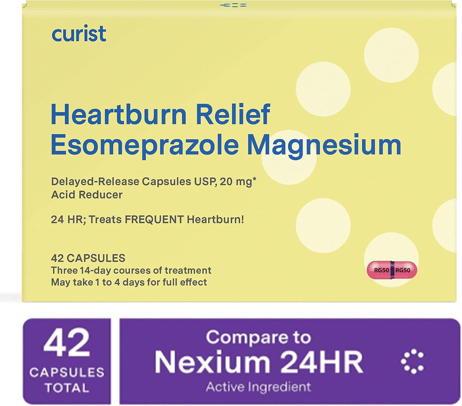 Curist Esomeprazole 20mg Capsules Delayed-Release - Acid Reflux Medicine for Heartburn Relief - 42 Count Capsules - Acid Reflux Relief