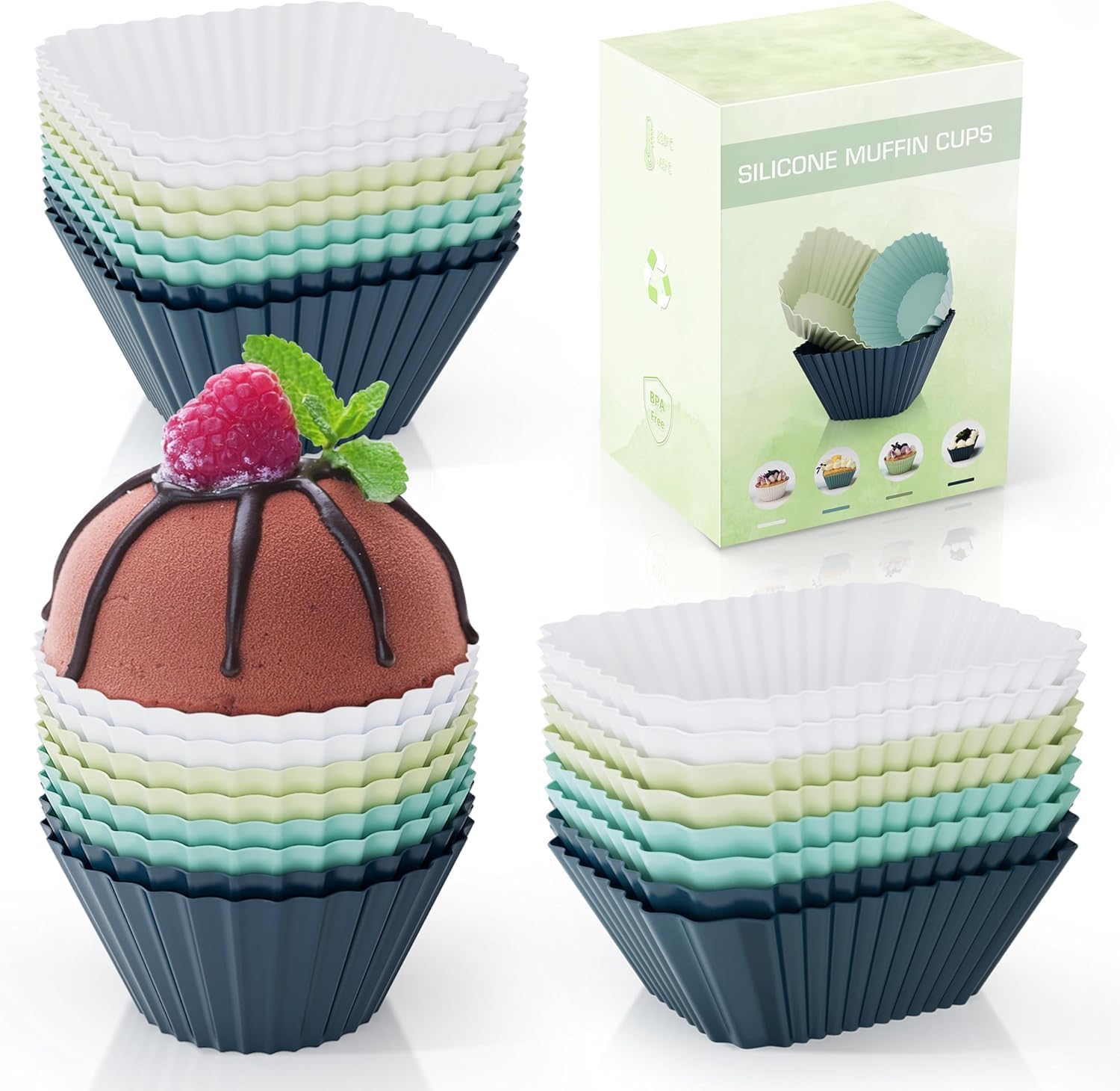 Silicone Cupcake Cases Reusable-3 Shapes 24 Pieces Bpa Free Silicone Muffin Cases Easy Demould & Dishwashersafe Silicone Muffin Cupcake Liners for Party Halloween Christmas