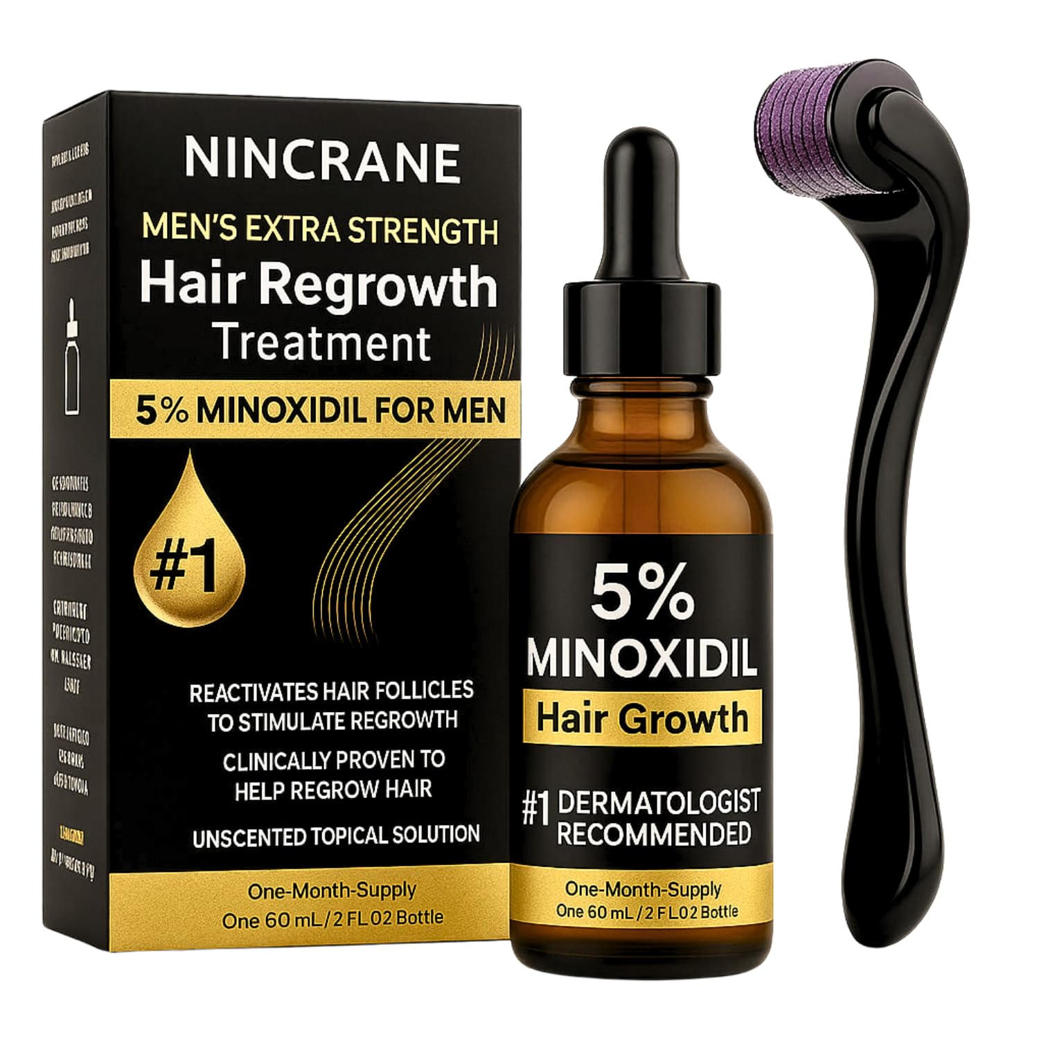 Minoxidil for Men 5% – Hair Regrowth & Beard Growth Kit – Extra Strength Hair Loss Treatment – Topical Minoxidil for Facial Hair & Scalp – 60ml