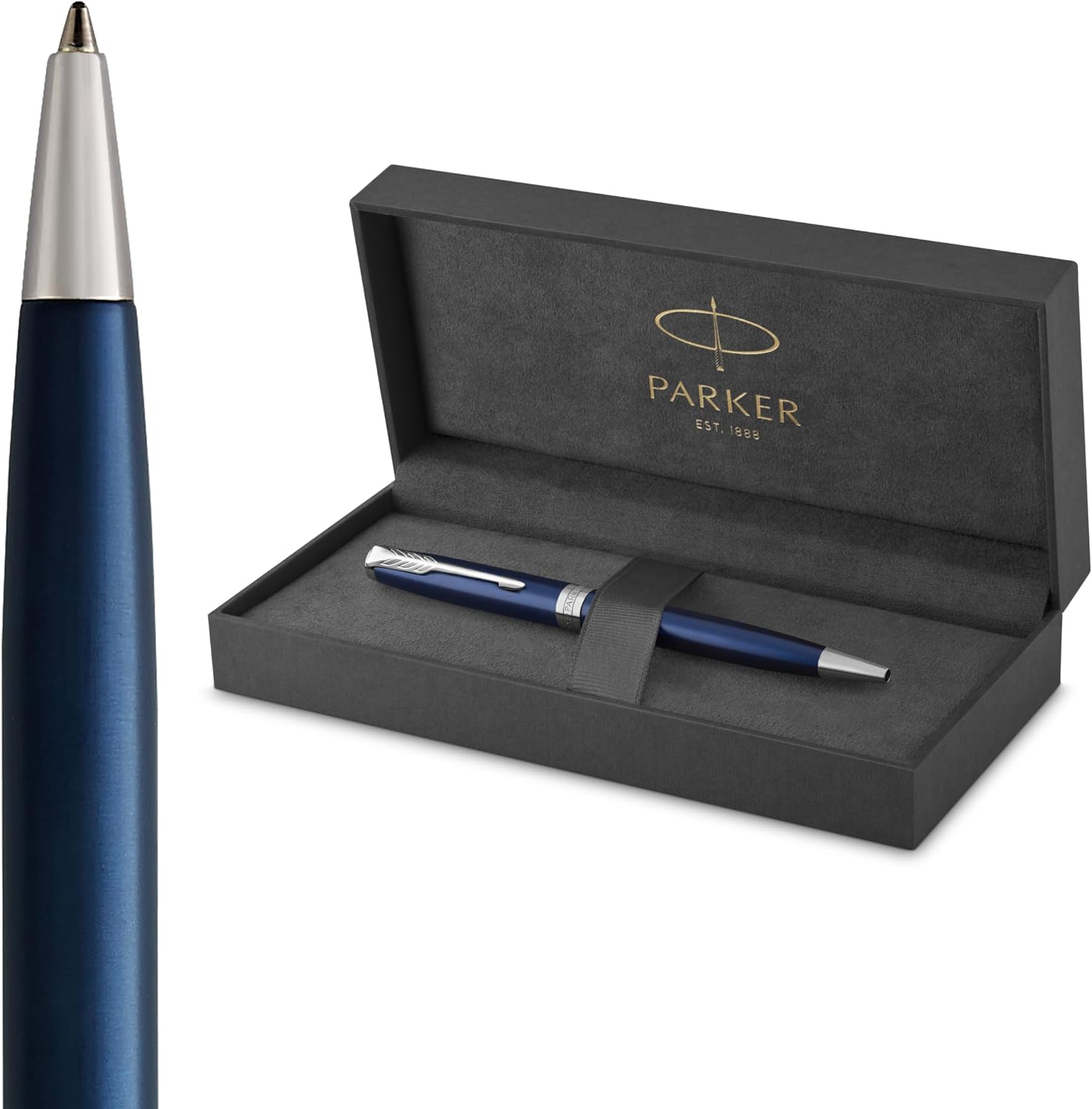 Parker Sonnet Ballpoint Pen | Blue Lacquer with Palladium Trim | Medium Point Black Ink | Gift Box