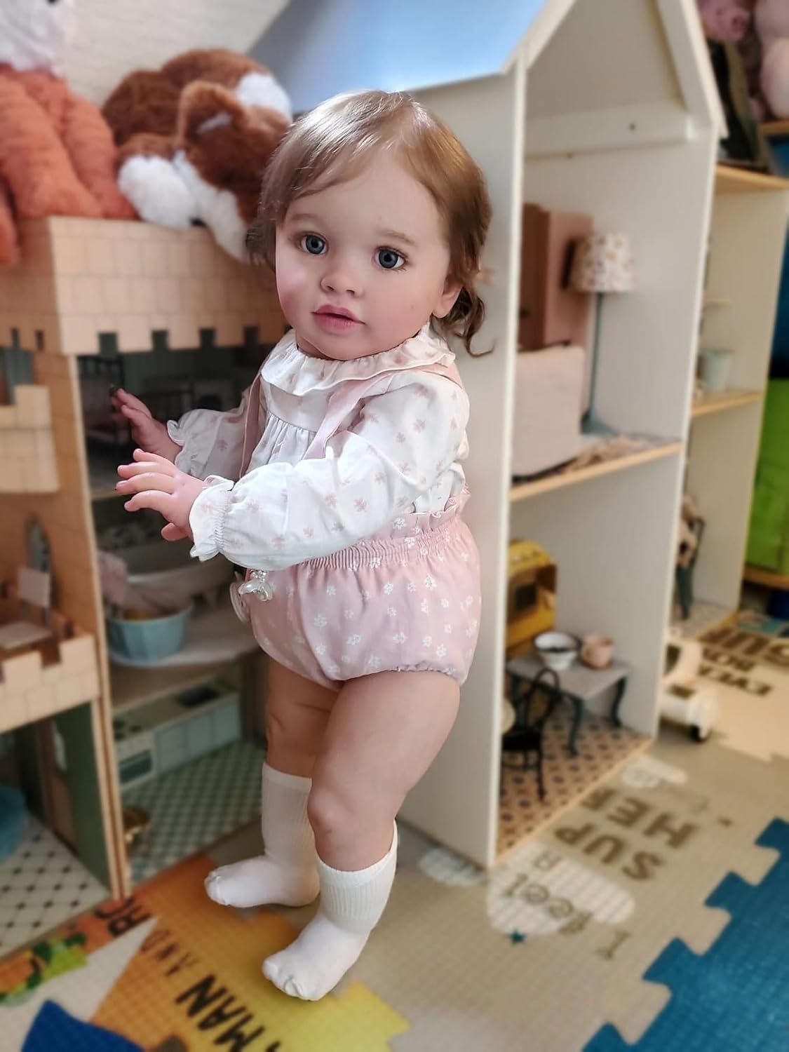 Anano Reborn Toddler Dolls Big Life Size 26 Inch Baby Realistic Silicone That Look Like Real Babies Girl Straight Legs Standing Boy Doll For Toddlers, White Romper+pink Pants (Pippa-005-230724-UK)