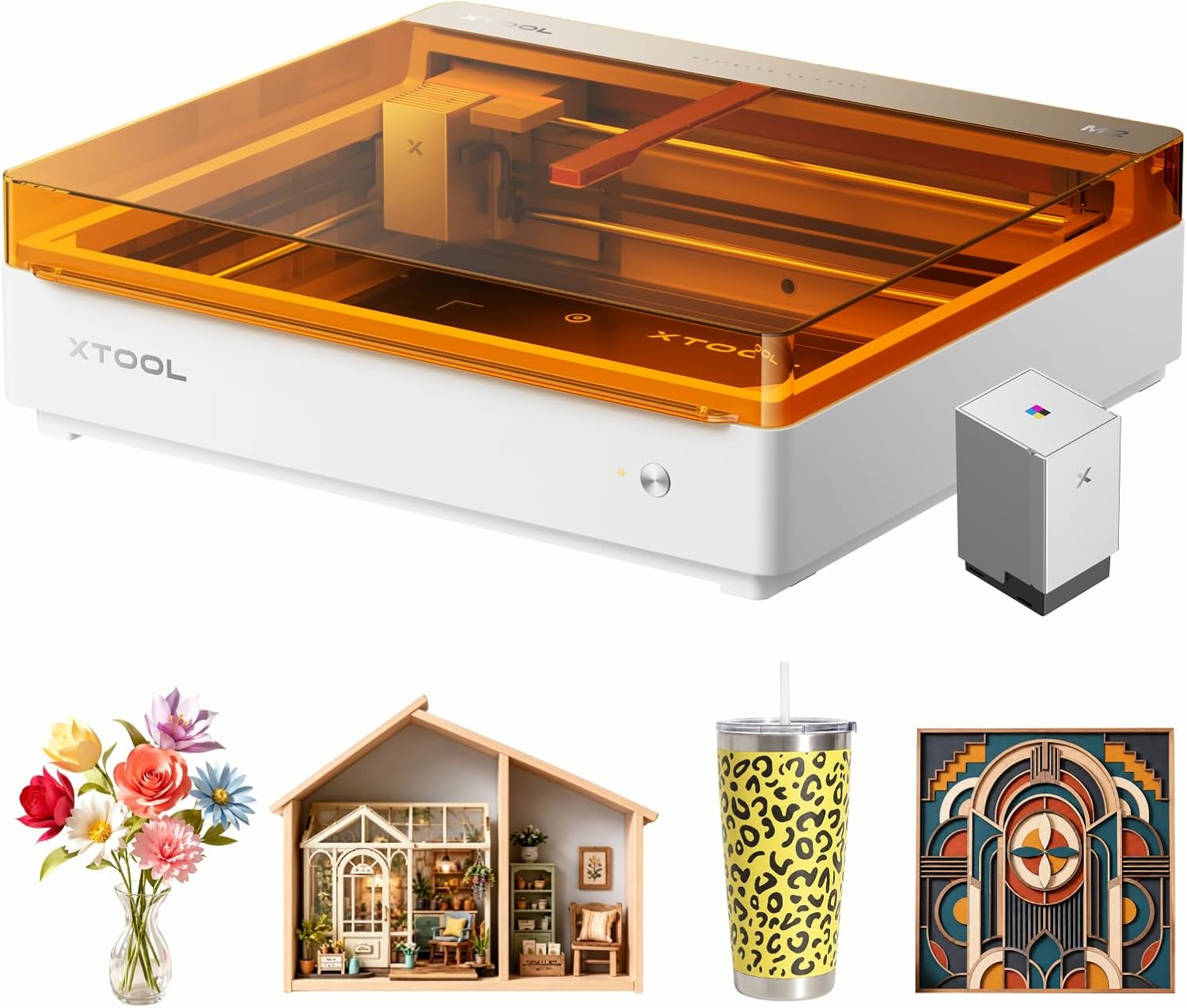 xTool M2 10W Color Craft Laser Engraver, with Full-Color CMYK Inkjet Printer, Built-in Dual Cameras, Class 1 Enclosed Safe Laser Engraving Machine for Wood, Leather, Felt, Fabric, Paper, DIY Crafts