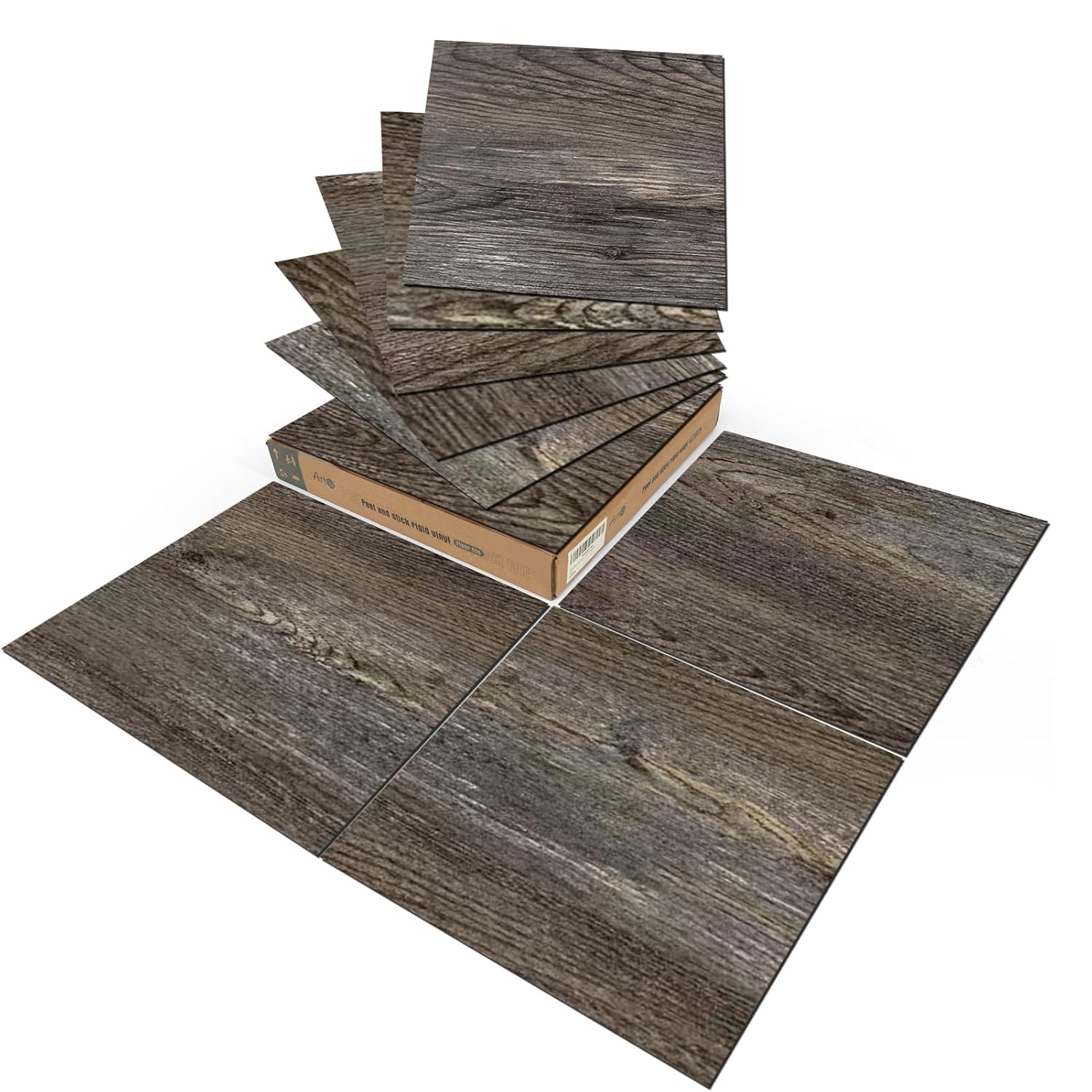 Art3d Peel and Stick Vinyl Floor Tiles 30-Pack 12 x 12 inch, Self Adhesive Waterproof Flooring Wood Planks for Kitchen, Dining Room, Bedrooms, Cover 30 Sq. Ft, Dark Brown Oak