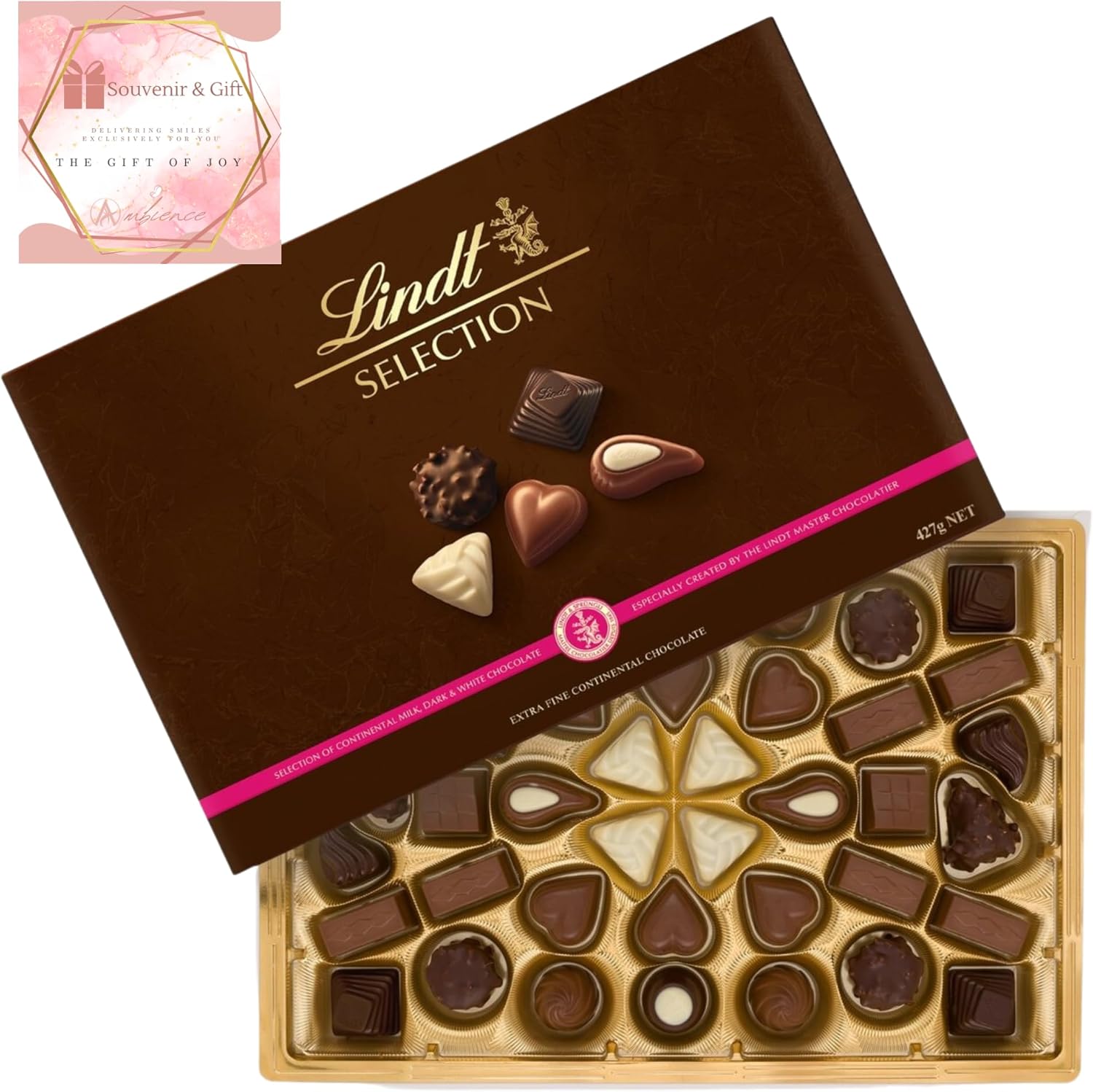Lindt Lindor Gifts Selection Fine Continental Chocolate Box Extra Large - 40 Assorted Milk, Dark And White Chocolates, 427g - Sharing Box - For Him Or Her On Valentines Day, Christmas, Birthday