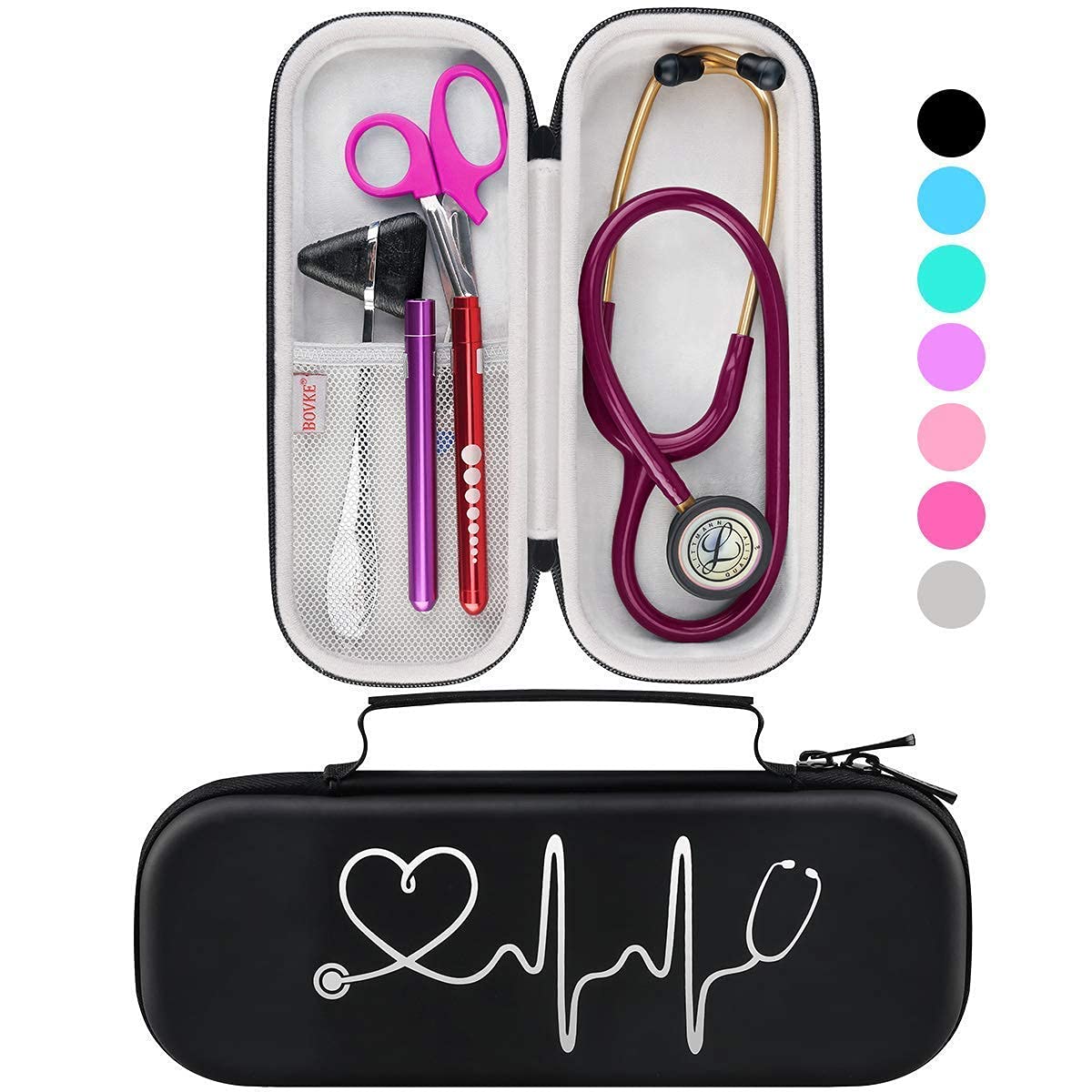 BOVKE Hard Stethoscope Case for 3M Classic III Monitoring Stethoscope,MDF Acoustica Deluxe Lightweight Dual Head Stethoscope, Lightweight II S.E. Stethoscopes and Medical accessories, Black