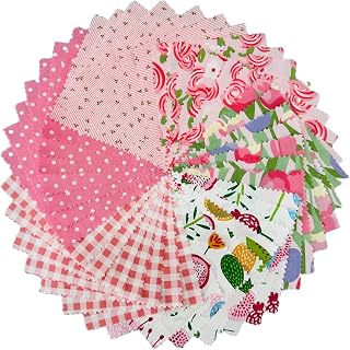 Pink Charm Packs for Quilting 5 inch, Rose Fabric Precut Quilting Fabric Squares 5x5 for Baby Girls 100% Cotton Fabric for Sewing DIY Patchwork (42Pcs)