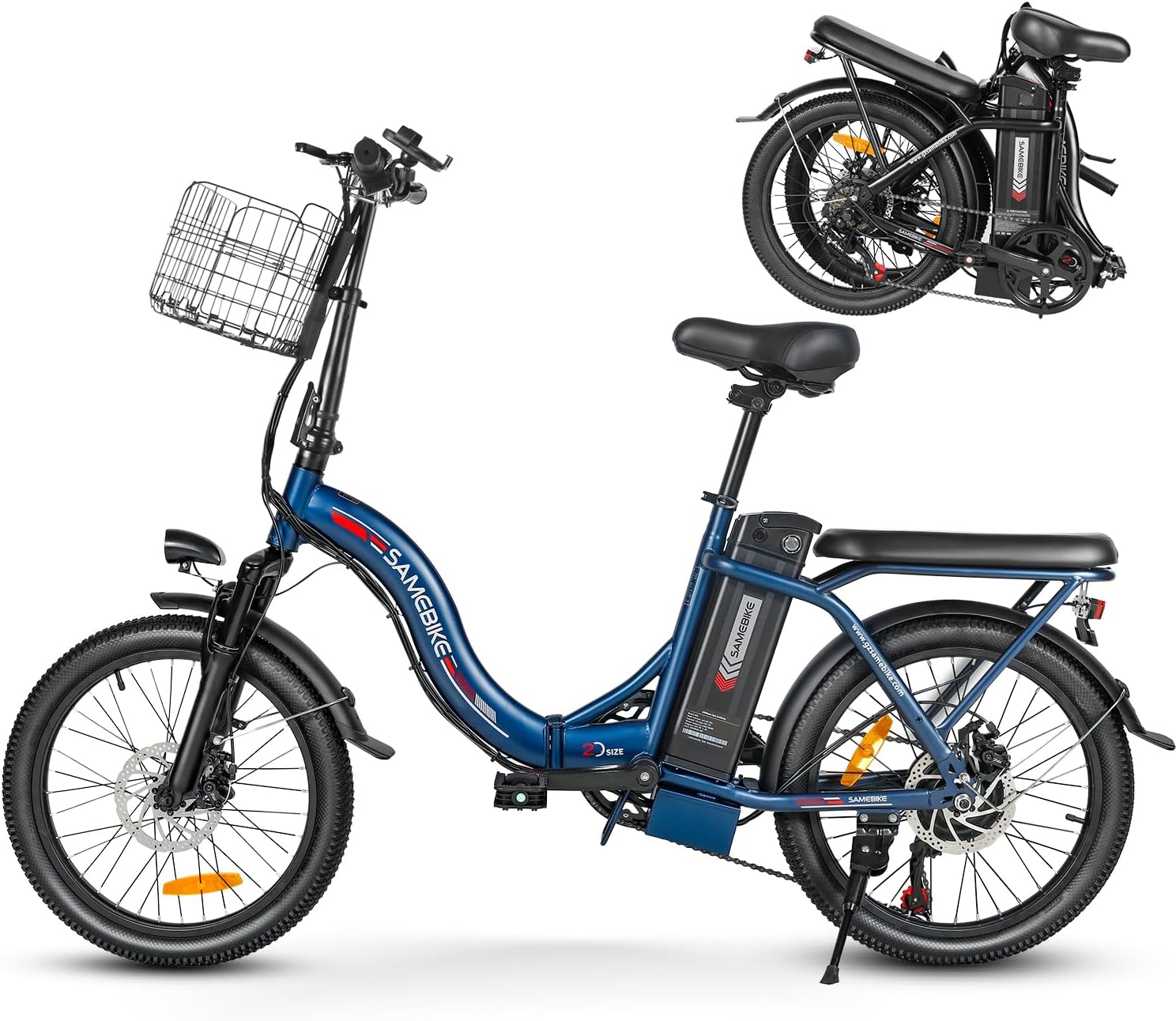 SAMEBIKE Folding 20" Electric Bike with Removable 36V13AH Lithium Battery for Adults, Range 45-100 KM, Folding Commuter E-bike with 7 Speed Shifter Electric Bicycle Quick Delivery