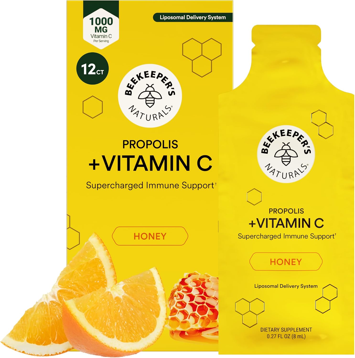Beekeeper's Naturals Liposomal Vitamin C (1000mg) + Propolis Packets, 12 Ct