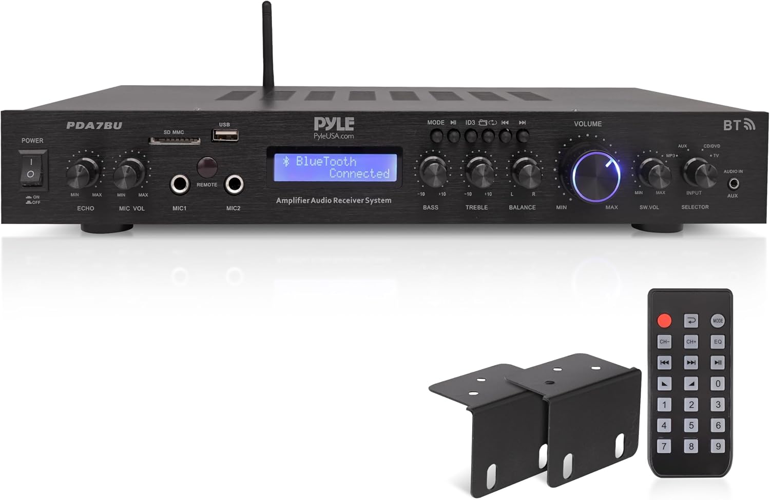 Pyle 5 Channel Rack Mount Bluetooth Amplifier Receiver - 200 Watt Home Theater Amp, Bluetooth Wireless Streaming, MP3/USB/SD/AUX, Digital ID3 LCD Display - PDA7BU.5
