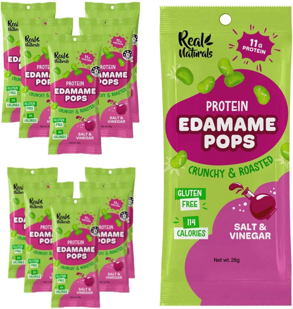 Edamame Beans snack (10x26g Packs) High Protein, High Fibre snack dry roasted edamame, Salt & Vinegar flavour. Healthy keto snacks, low carb protein snacks vegan gluten free