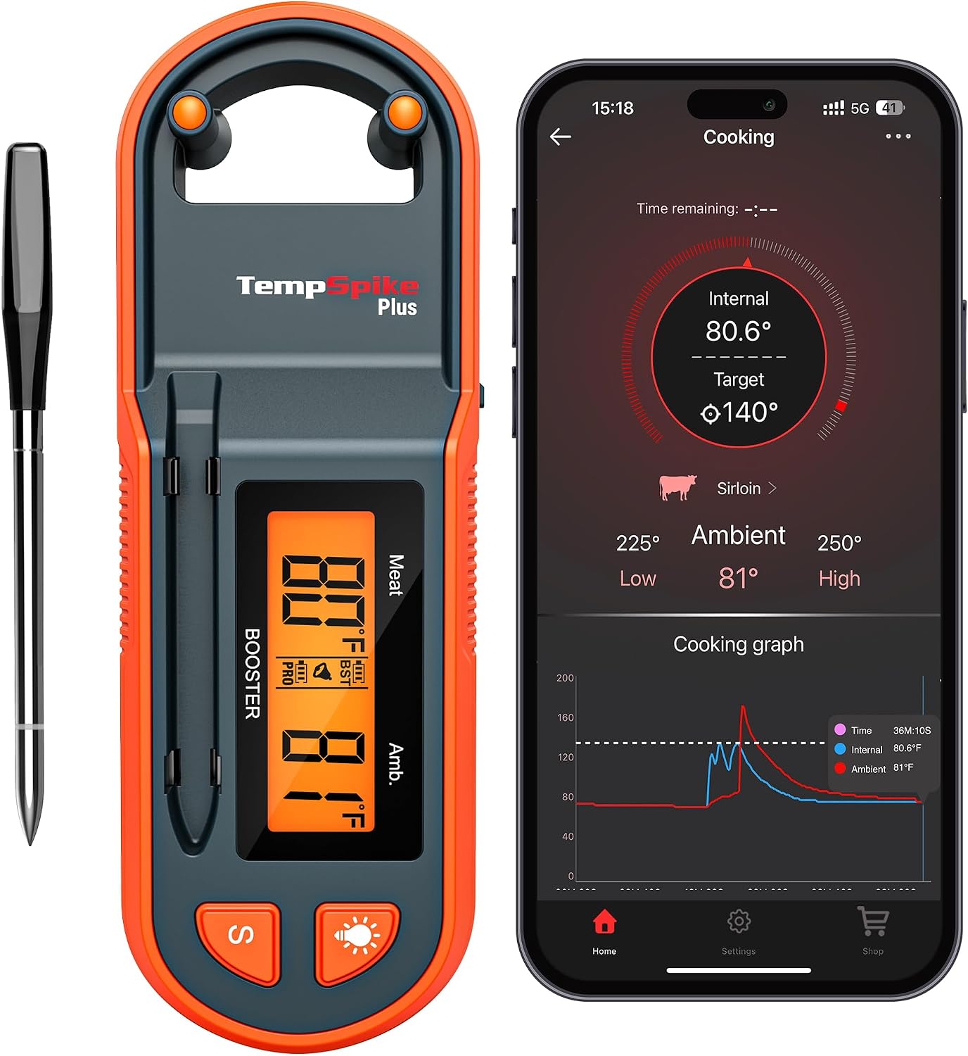 TempPro TempSpike 600ft Wireless Meat Thermometer with Ultra-Thinner Probe