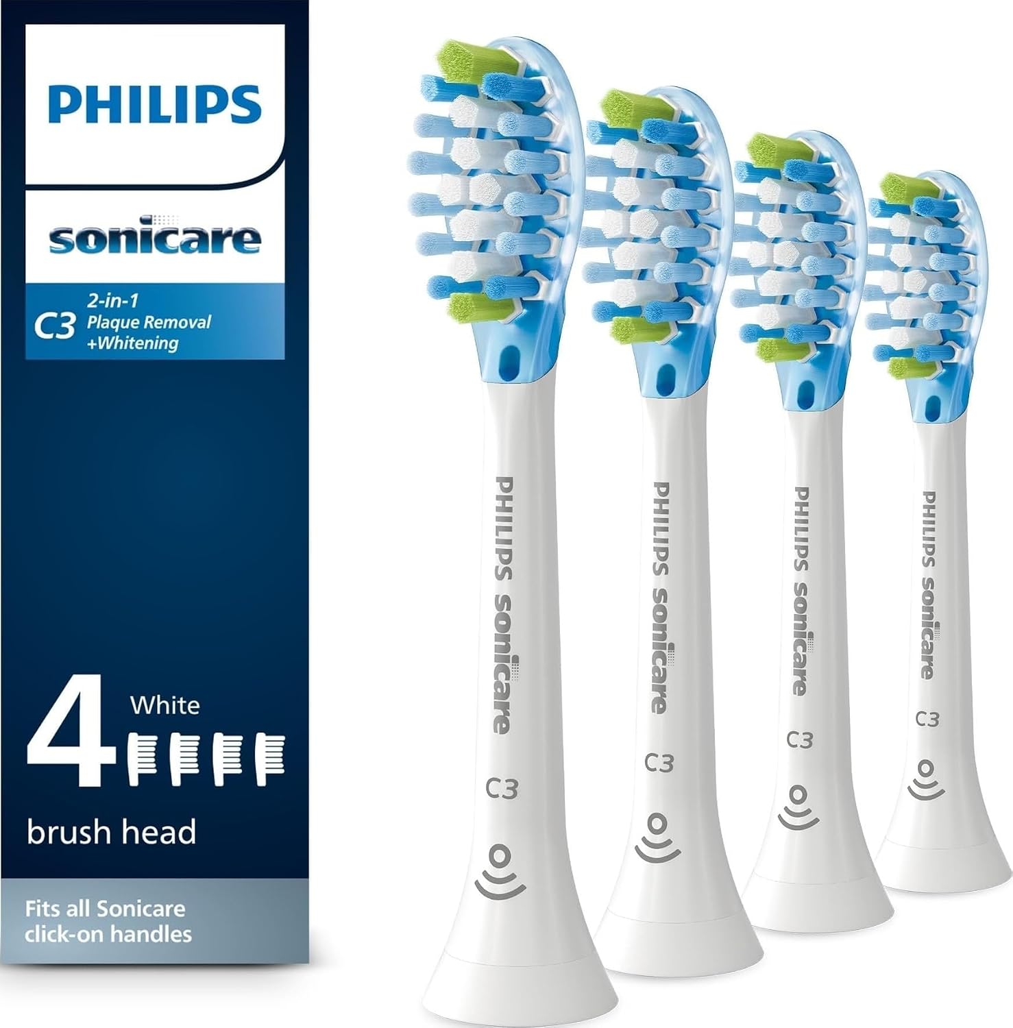 Philips Sonicare C3 Two-in-One Brush Heads, 4-Pack, 1 Year Supply, White