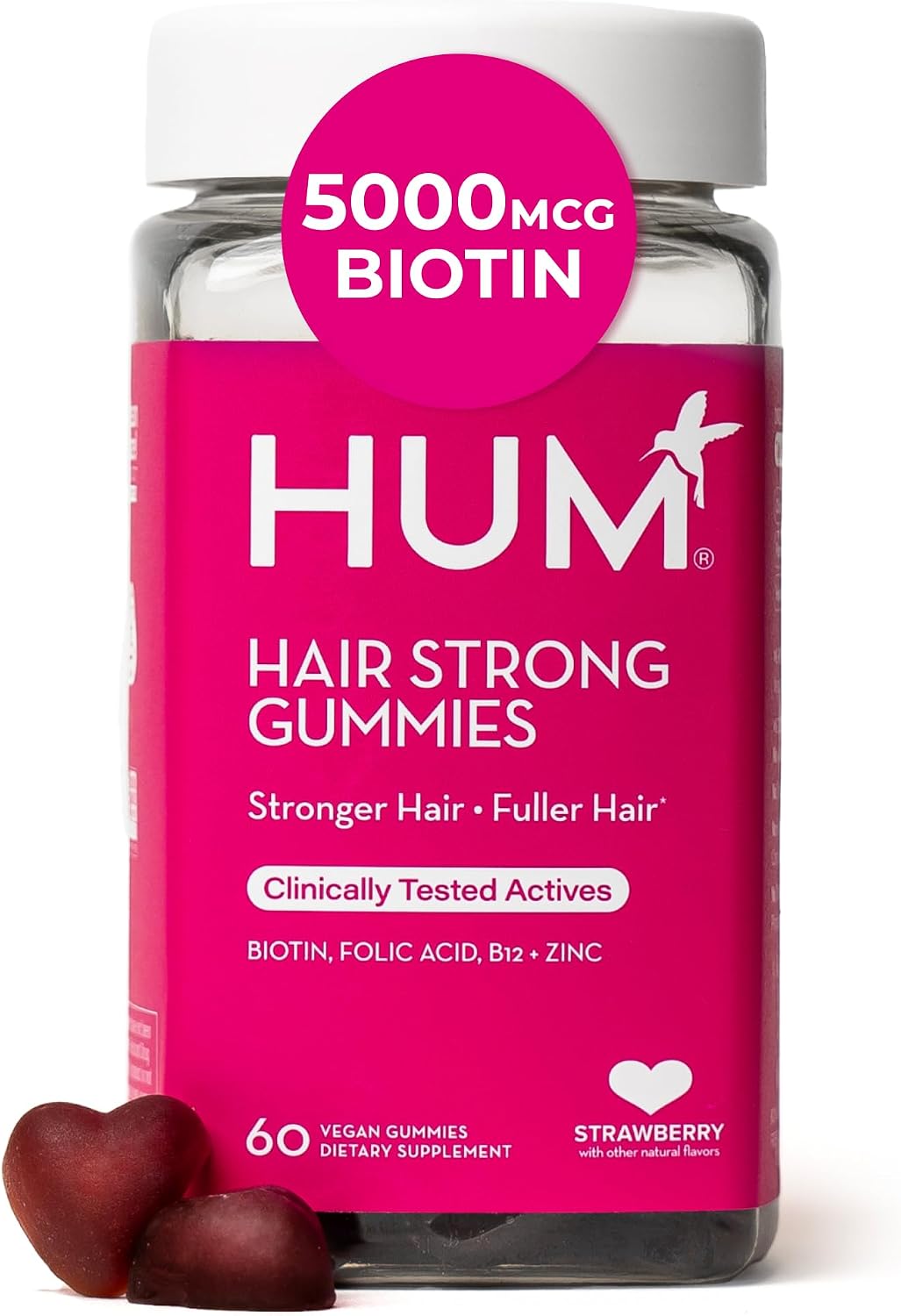 HUM Hair Strong Strawberry Gummies, Hair Growth Support, 60 Count
