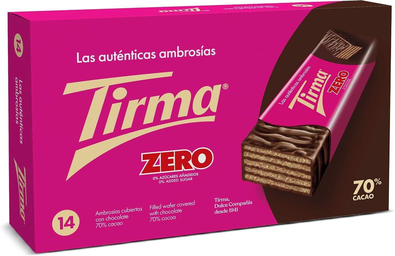 Tirma Zero No Added Sugar 70% Dark Chocolate Wafers 301g | 14 Snack Bars