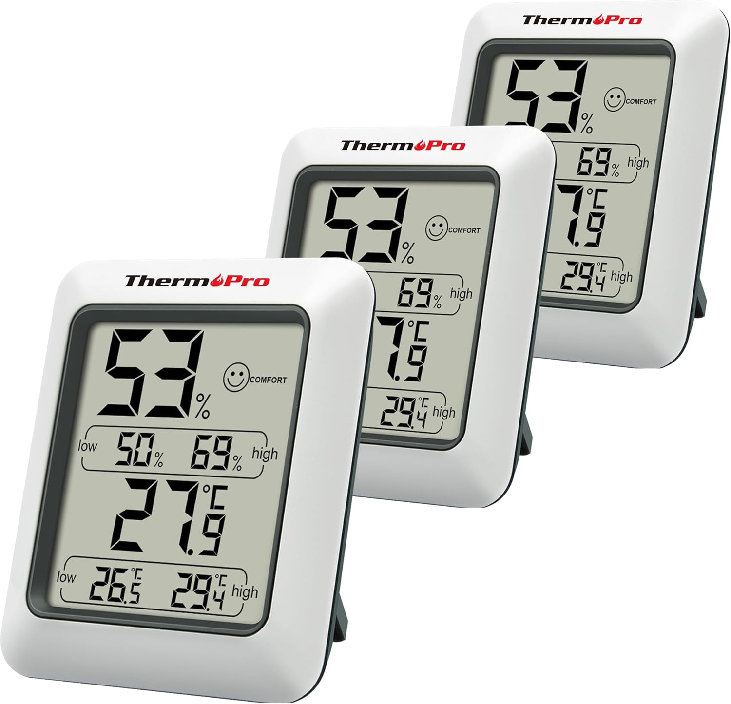 ThermoPro TP50 Room Thermometer Digital Indoor Hygrometer Monitor Temperature and Humidity Meter for Home Office Nursery Comfort, Min and Max Records, 3 Pieces