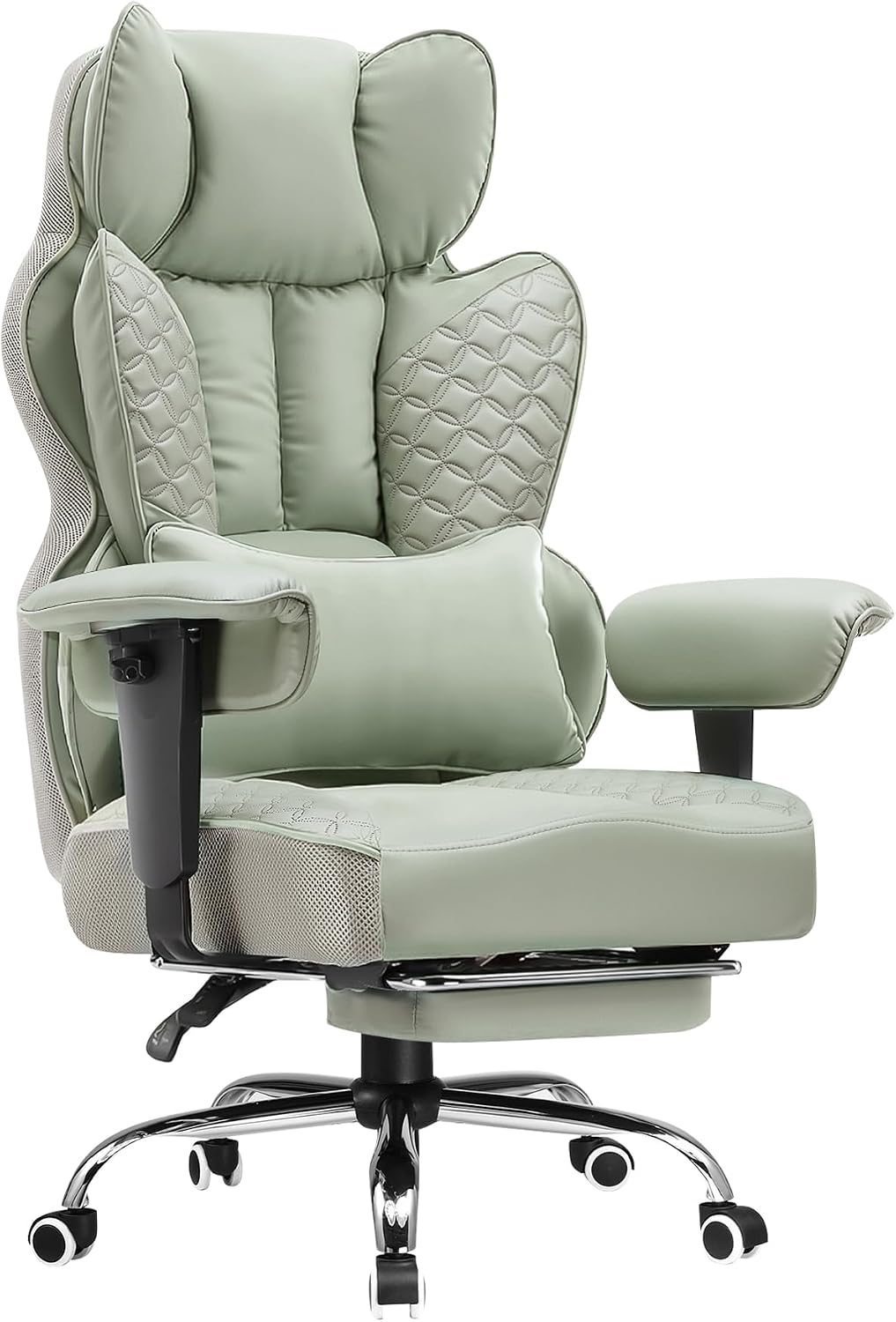 COMHOMA Big and Tall Office Chair Heavy Duty Wide Ergonomic Gaming Chair with Deluxe Embossing Designed Leather with Foot Rest,150°Reclining Adjustable Armrests Pocket Spring Back Support and Pillow
