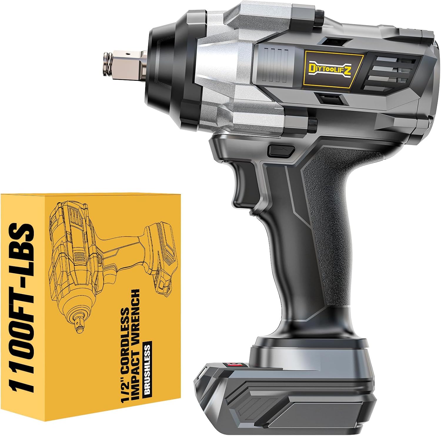 1/2" Cordless Impact Wrench 1110 Ft-lbs Compatible with DeWalt 20V Battery