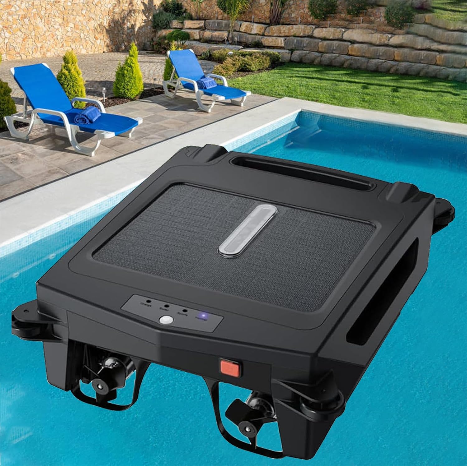 Dfdieratve Solar Powered Automatic Robotic Pool Skimmer Cleaner,Solar Pool Cleaner Dual Mode with Obstacle Avoidance Daytime ＆ Overnight Continuous Cleaning for All Swimming Pool