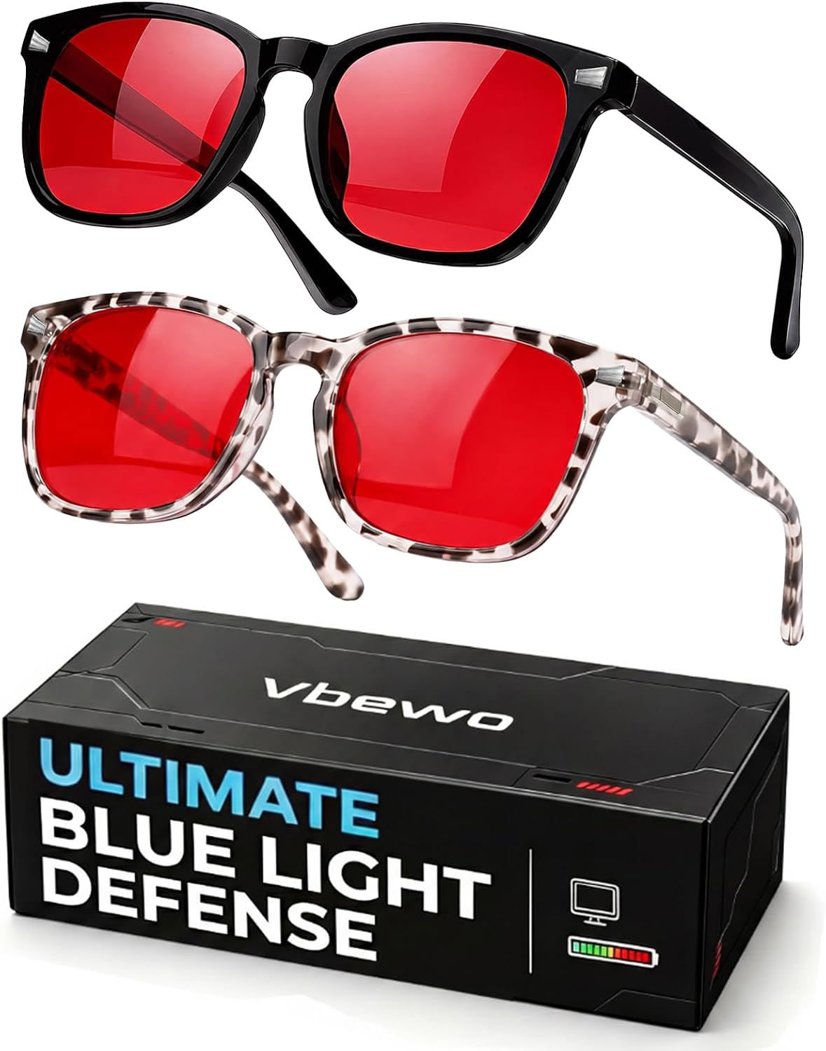 2 Packs Professional Sleep Glasses with 99.9% Blue Light Blocking | Anti Fatigue & Eye Strain for Better Sleep, Red Light Lens, UV Protection, Computer Gaming Glasses for Men Women