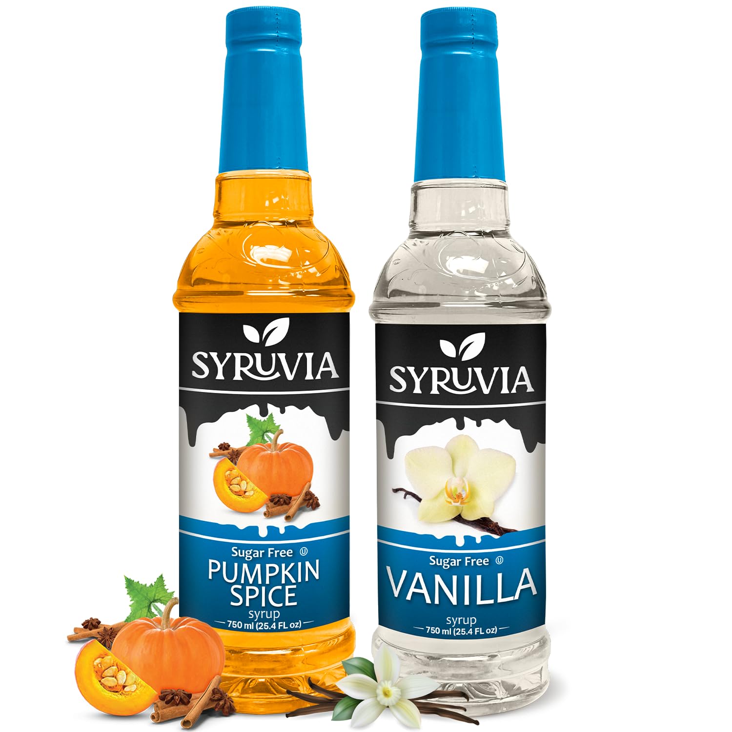 Syruvia Sugar-Free Holiday Syrup Variety Pack - Pumpkin Spice & Vanilla - 25.4oz - 0 Calorie - 2-Flavor Holiday Gift Set, Gluten-Free, Kosher (2-Pack)