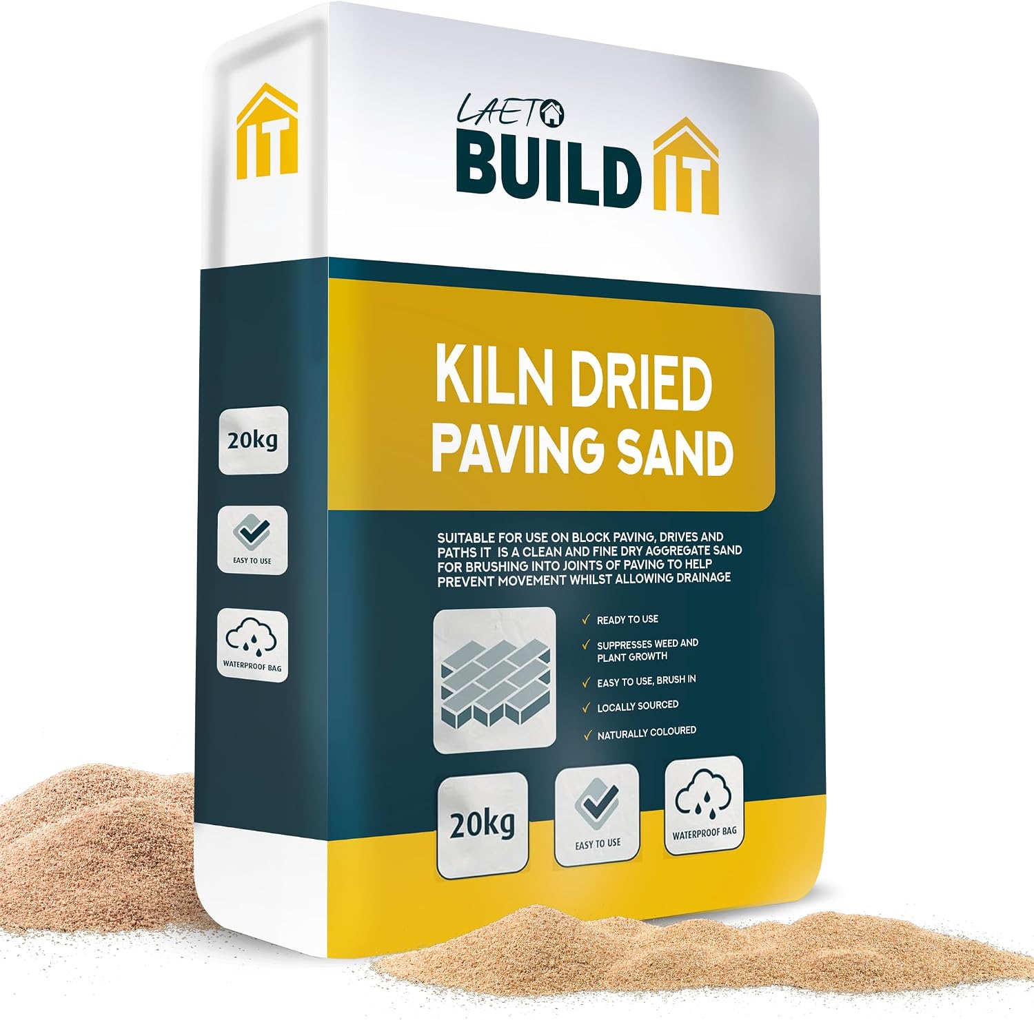 Laeto Kiln Dried Sand 20kg Premium Silica Paving Sand for Block Paving, Patios, Driveways, Artificial Grass, Landscaping & Horticultural Projects