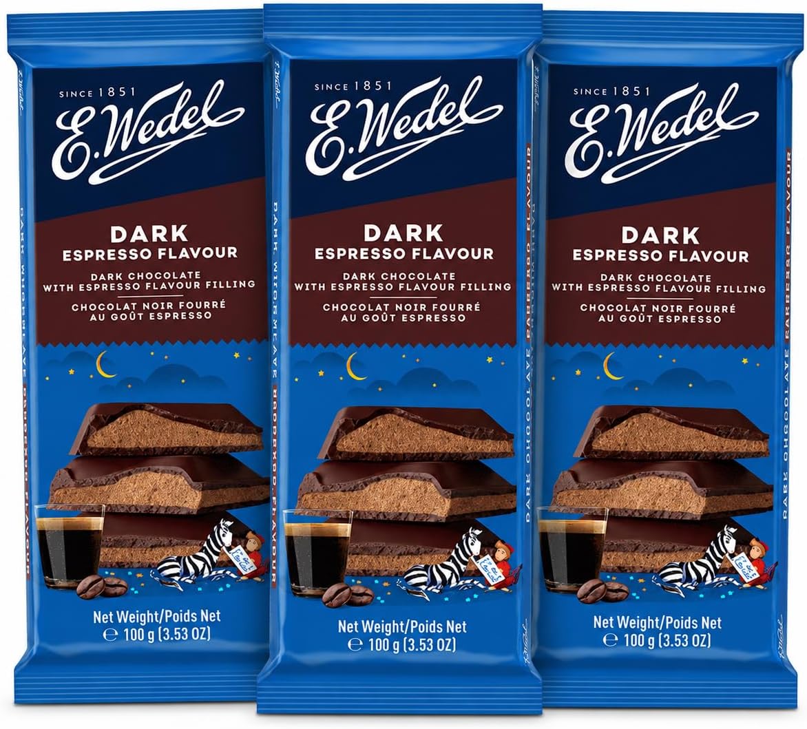 E.Wedel Espresso Dark Chocolate Pack of 3 | Extra Dark Chocolate Gift | Made in Poland | Cocoa from Ghana