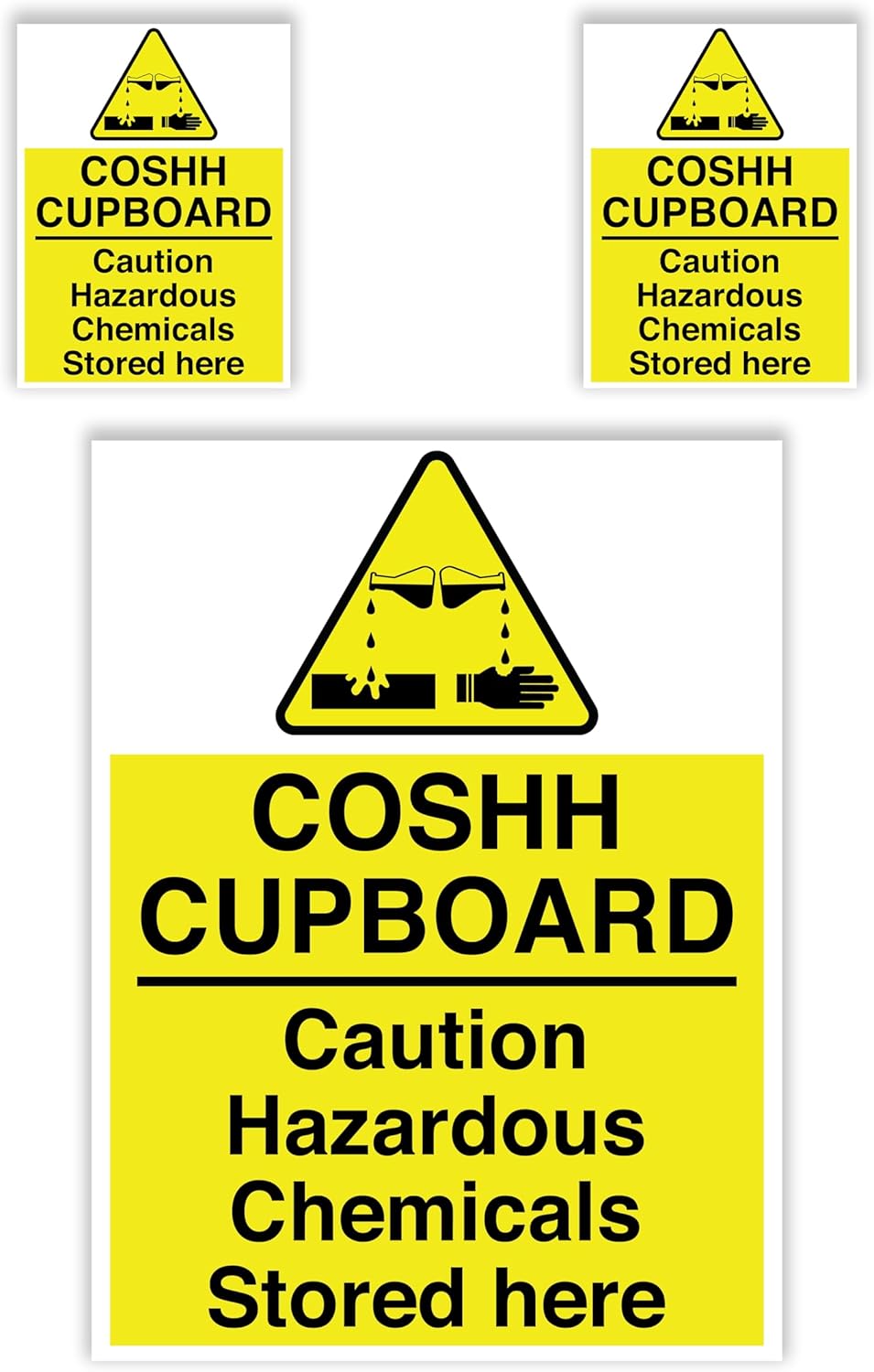 Dam Words 3 x Coshh Sign, Safety First | 20 cm x 15 cm COSHH Cupboard Sign for Cabinets Containing Dangerous Chemical or Hazardous Substances