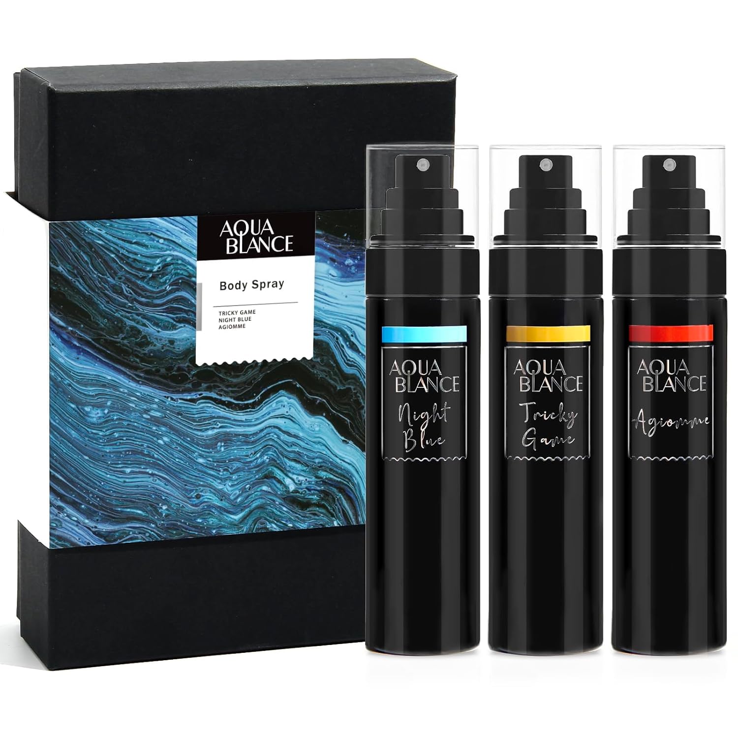 Body Spray For Men, Mens Body Spray, Deodorant For Men Refreshing Fragrance Mist, Pack of 3, Each 3.4 Fl Oz, Tricky Game, Blue, Agiomme