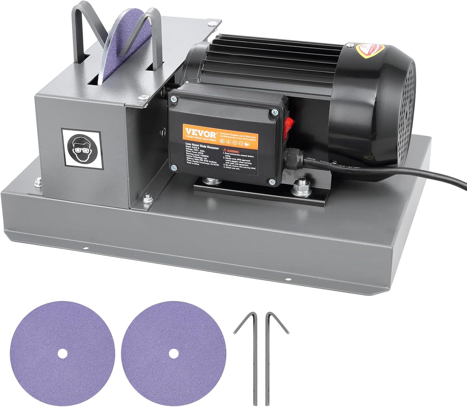 VEVOR Lawn Mower Blade Sharpener - 2/3HP 500W Grinder with 7-inch Ceramic Wheel, Sharpens High/Low Lift, Gator & Flat Blades