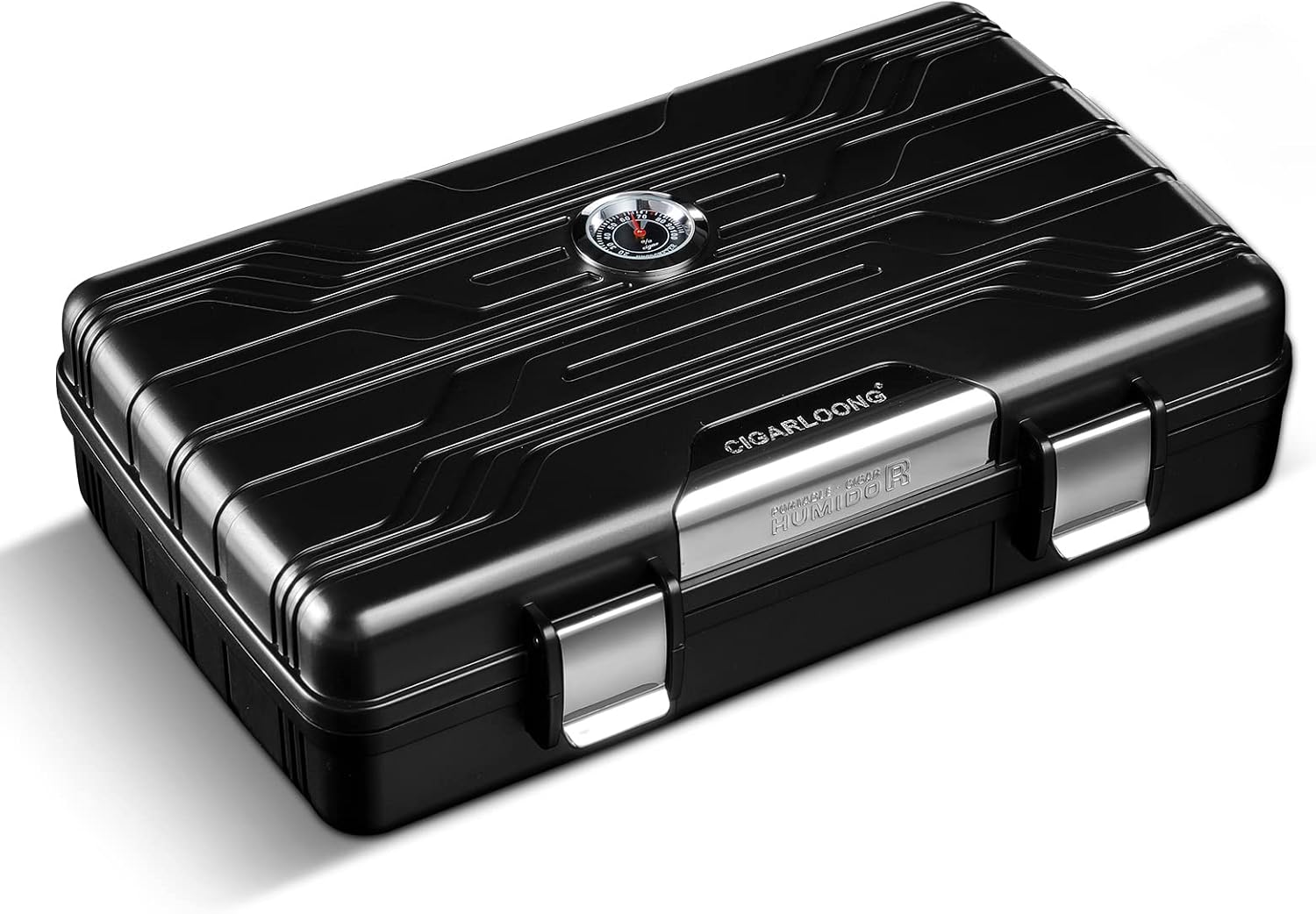 CIGARLOONG Cigar Humidor Portable Cigar Case Double Layer Hold 10 Cigar with Hygrometer and Humidifier(Color:Silvery)