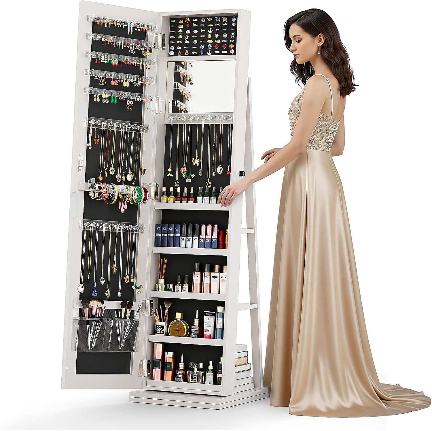4-In-1 Jewelry Armoire with Jewelry Organizer Storage, White