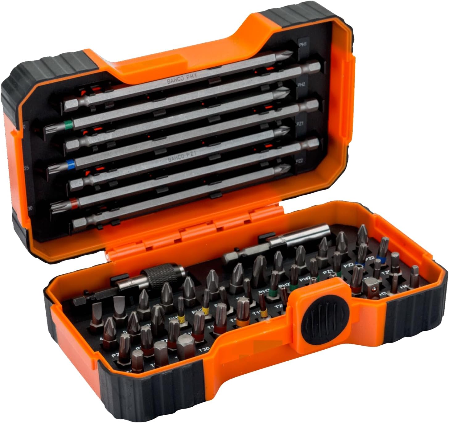 Bahco 59/S54BC 54 Pcs Bit Set for Slotted, Phillips, Pozidriv, Hexagonal, Robertson and Coloured TORX,TORX Tamper, Head Screws