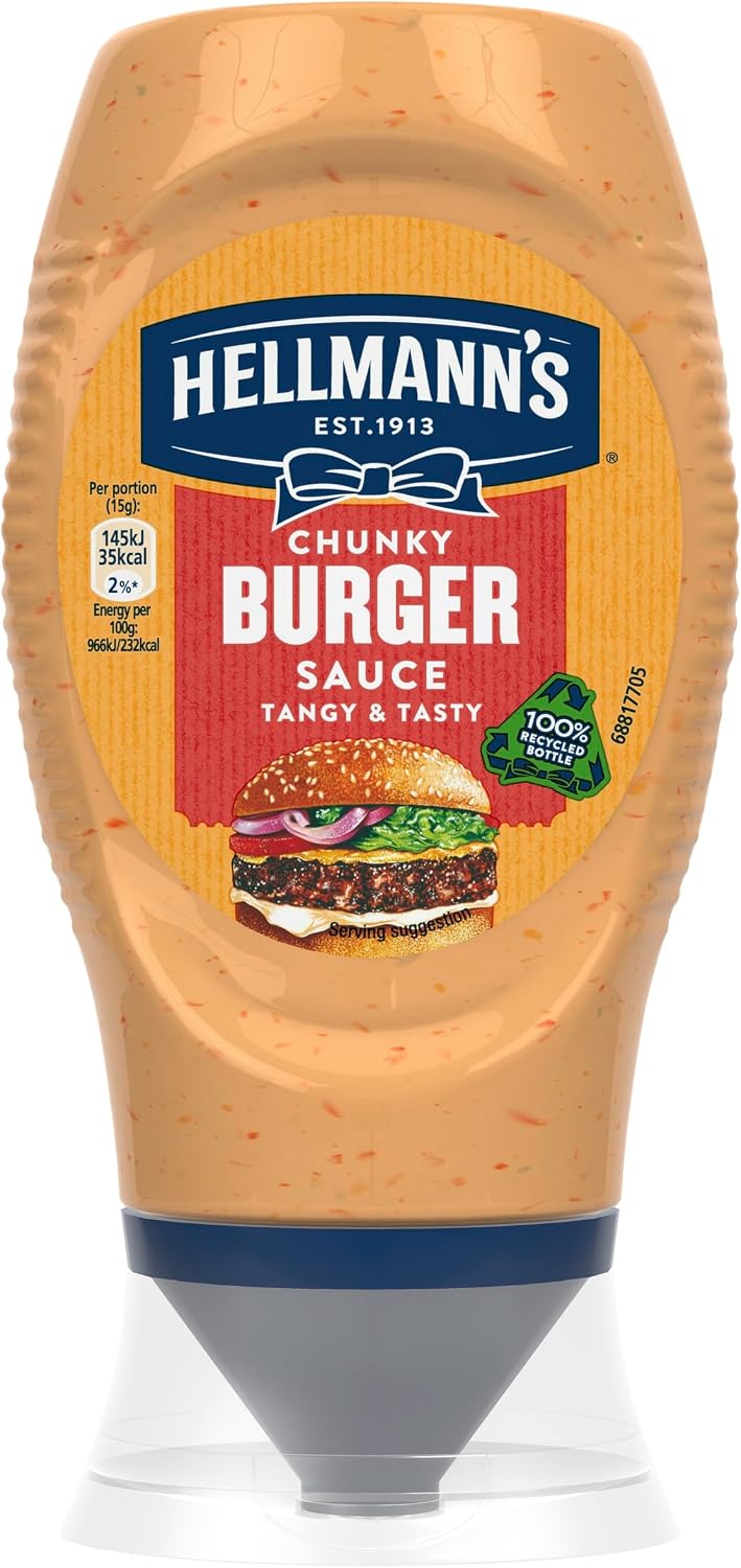 Hellmann's Chunky Burger Sauce Condiment Squeeze Bottle for delicious burgers, wraps or chips 250 ml
