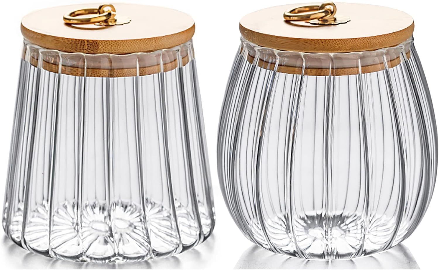 FANTESTICRYAN Glass Coffee Nuts Canister Airtight Storage Jar Petal Decorative Container with Bamboo Lid Metal Handle Easy to Grasp (small set)